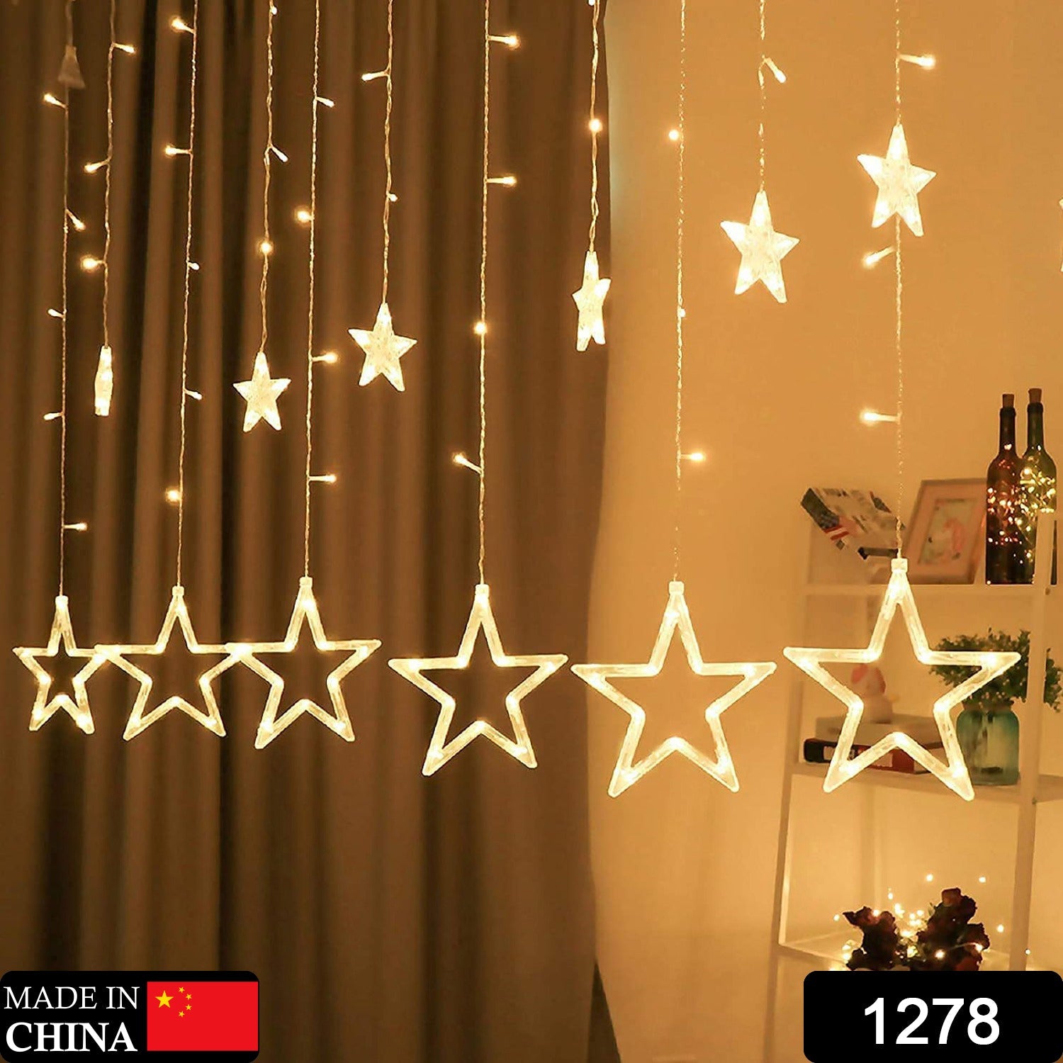 1278 12 STARS CURTAIN STRING LIGHTS, WINDOW CURTAIN LIGHTS WITH 8 FLASHING MODES DECORATION FOR FESTIVALS Eshaan Traders