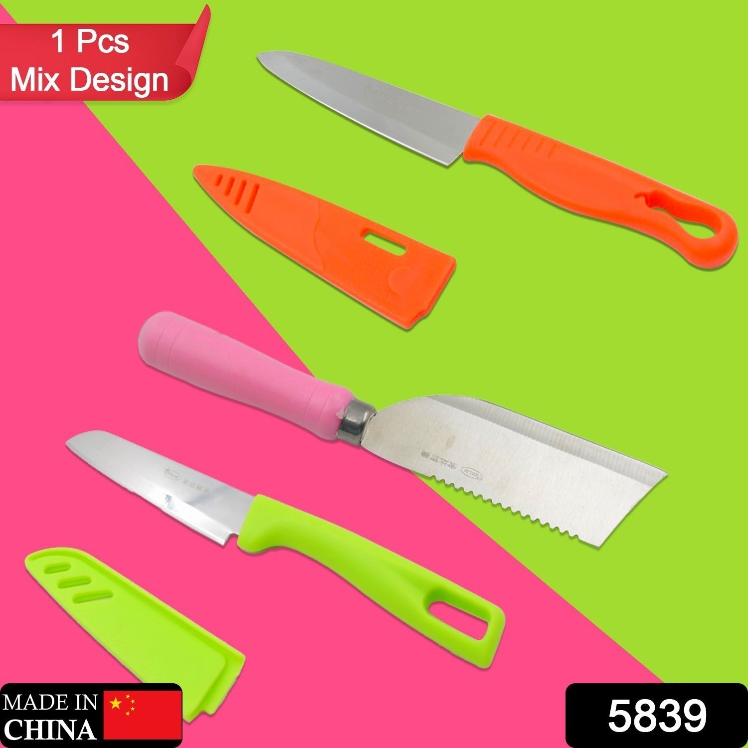 5839 Stainless Steel Knife For Kitchen Use, Knife Set, Knife & Non-Slip Handle With Blade Cover Knife, Fruit, Vegetable,Knife Set (Mix Design 1 Pc) Eshaan Traders