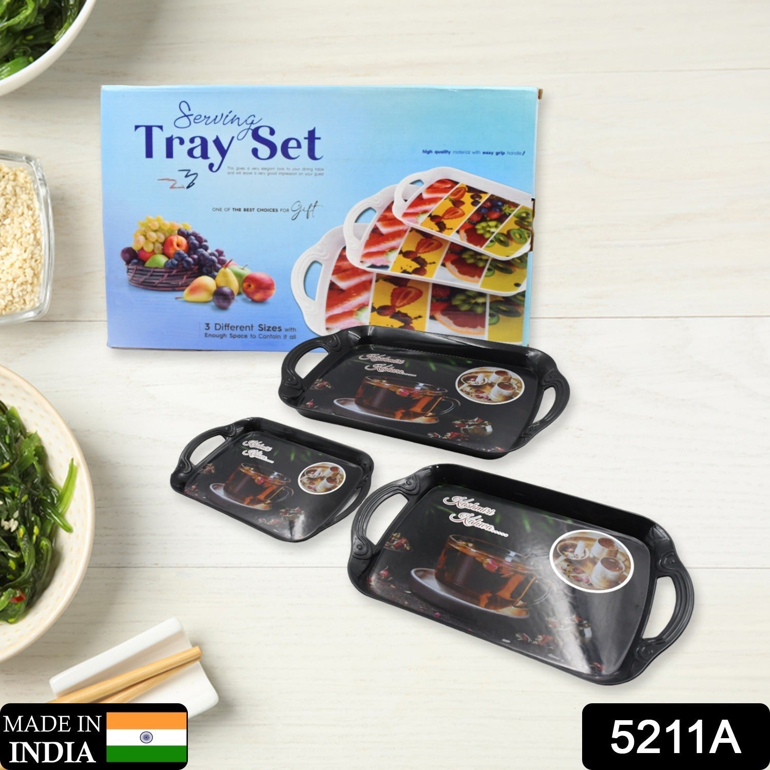 Serving Tray Set  (Pack of 3 Pcs) (Small, Medium, Large) (Multicolour) Eshaan Traders