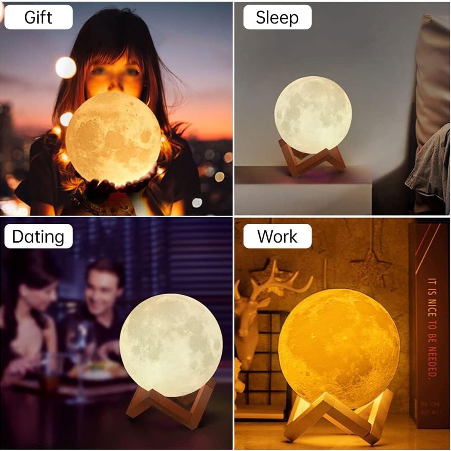 6273A true home Moon Night LAMP with Wooden Stand Night LAMP for Bedroom Eshaan Traders