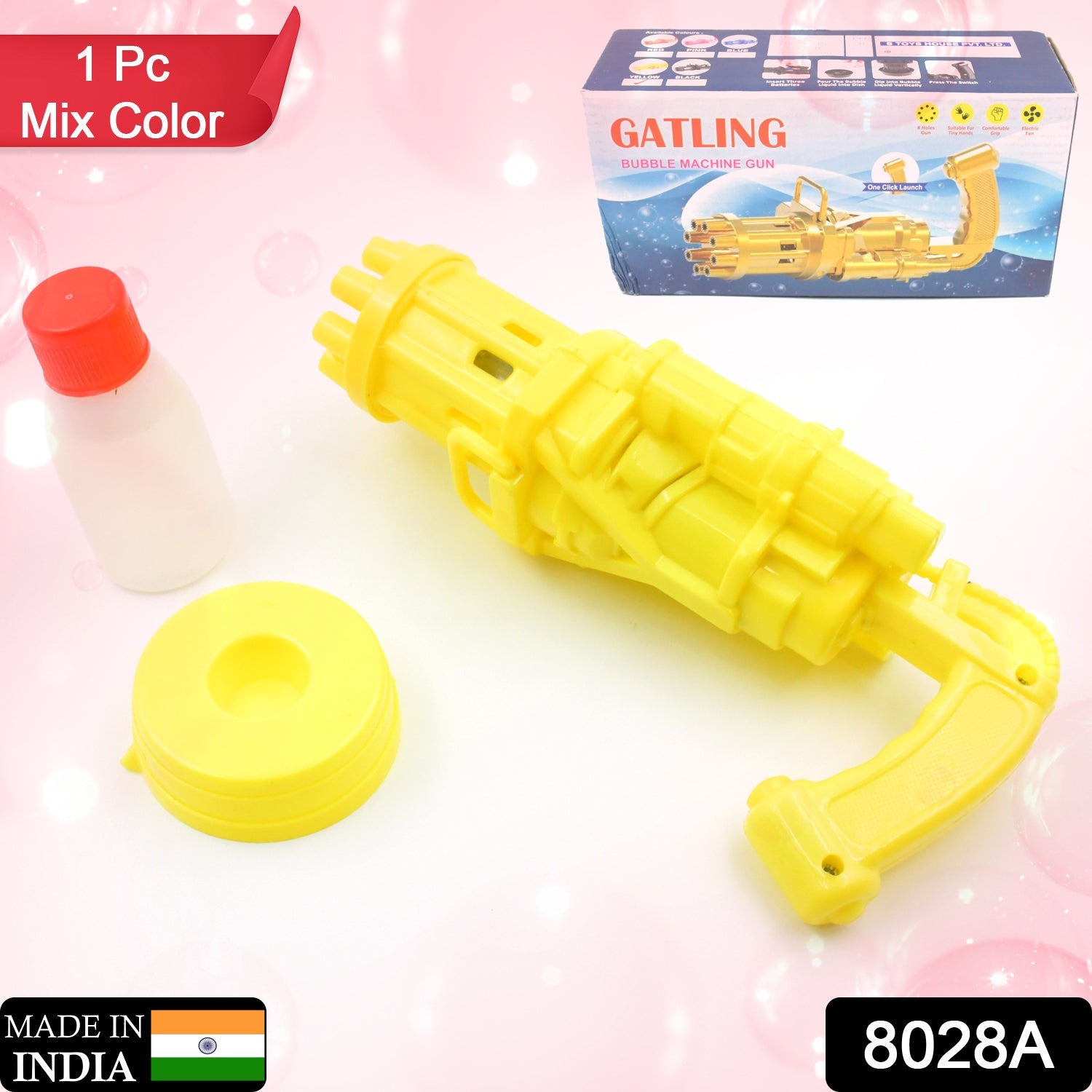 8028A Gatling Bubble Gun and launcher Used for making and producing bubbles, especially for kids (1 Pc Mix Color With Color Box) Eshaan Traders