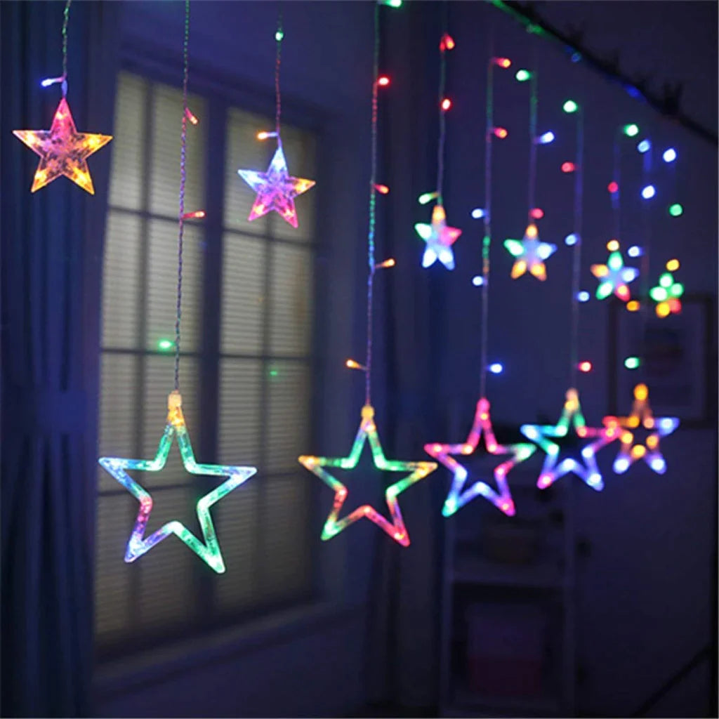 3386 12 Stars LED Curtain String Lights with 8 Flashing Modes for Home Decoration, Diwali & Wedding LED Christmas Light Indoor and Outdoor Light ,Festival Decoration (Multicolor) Eshaan Traders