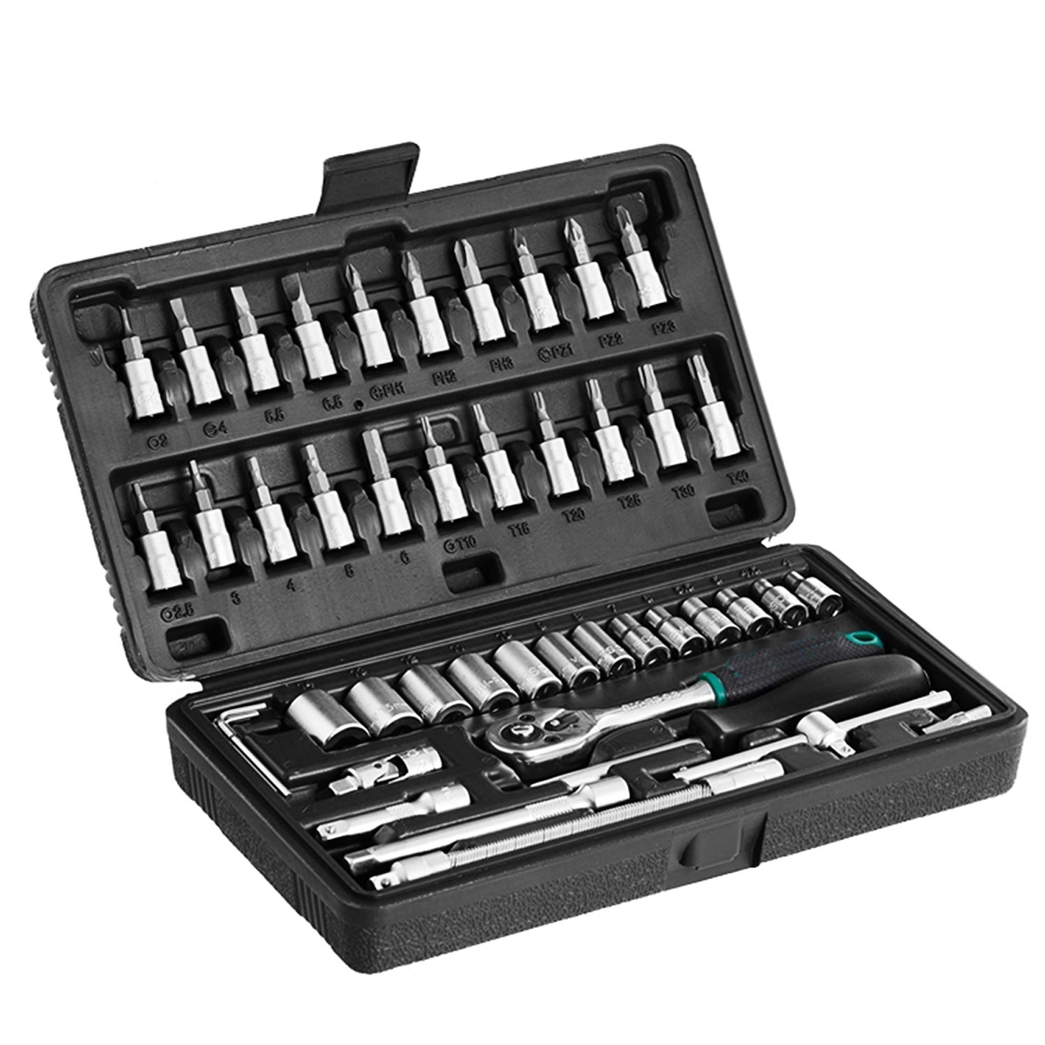 0452 -46pcsMetal 1 / 4" Socket Set (Black, 46pcs) Eshaan Traders