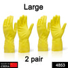 4853 Pair Of 2 Large Yellow Gloves For Types Of Purposes Like Washing Utensils, Gardening And Cleaning Toilet Etc. DeoDap