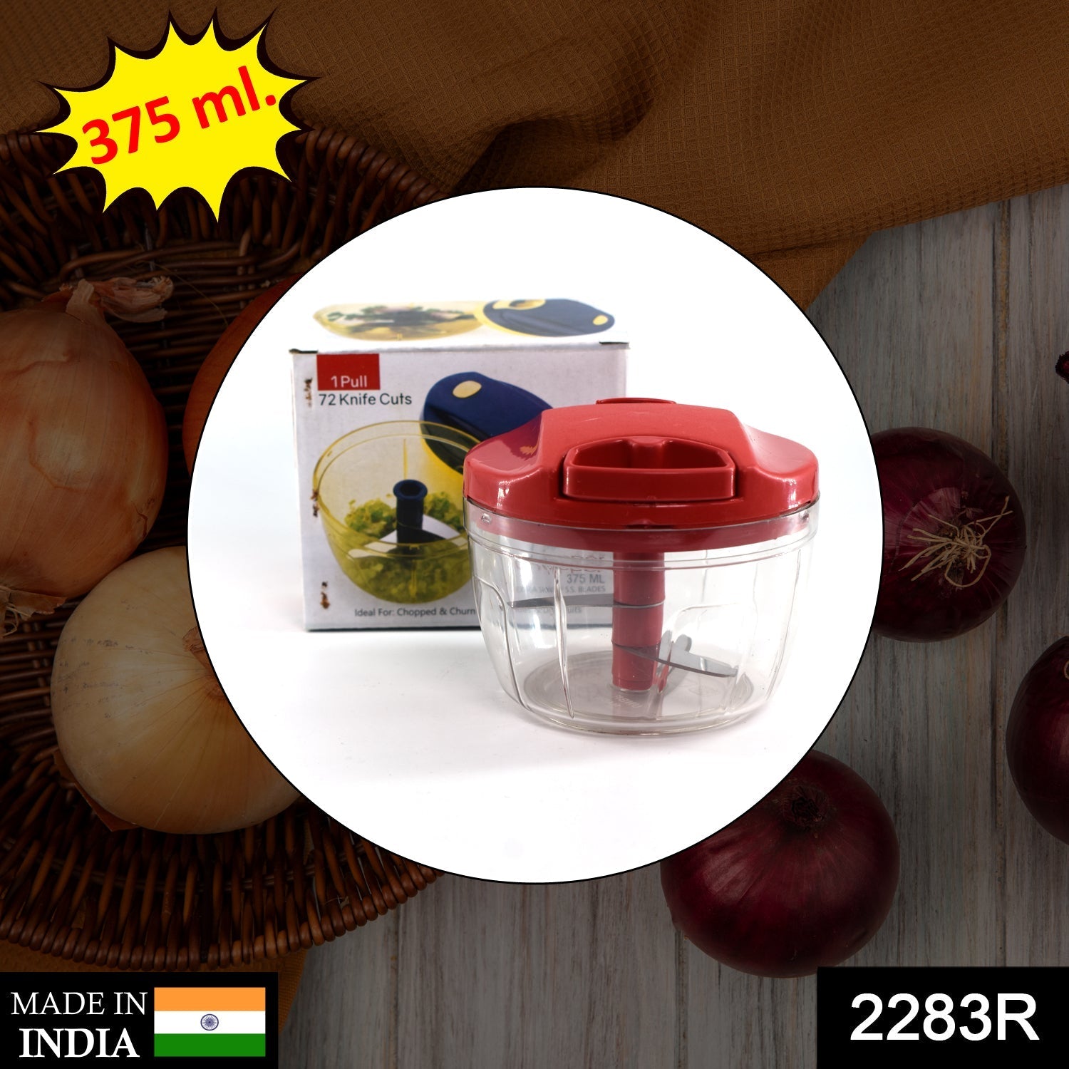 2283R Manual Red mini plastic food chopper with extra sharp blades (375 Ml) Eshaan Traders