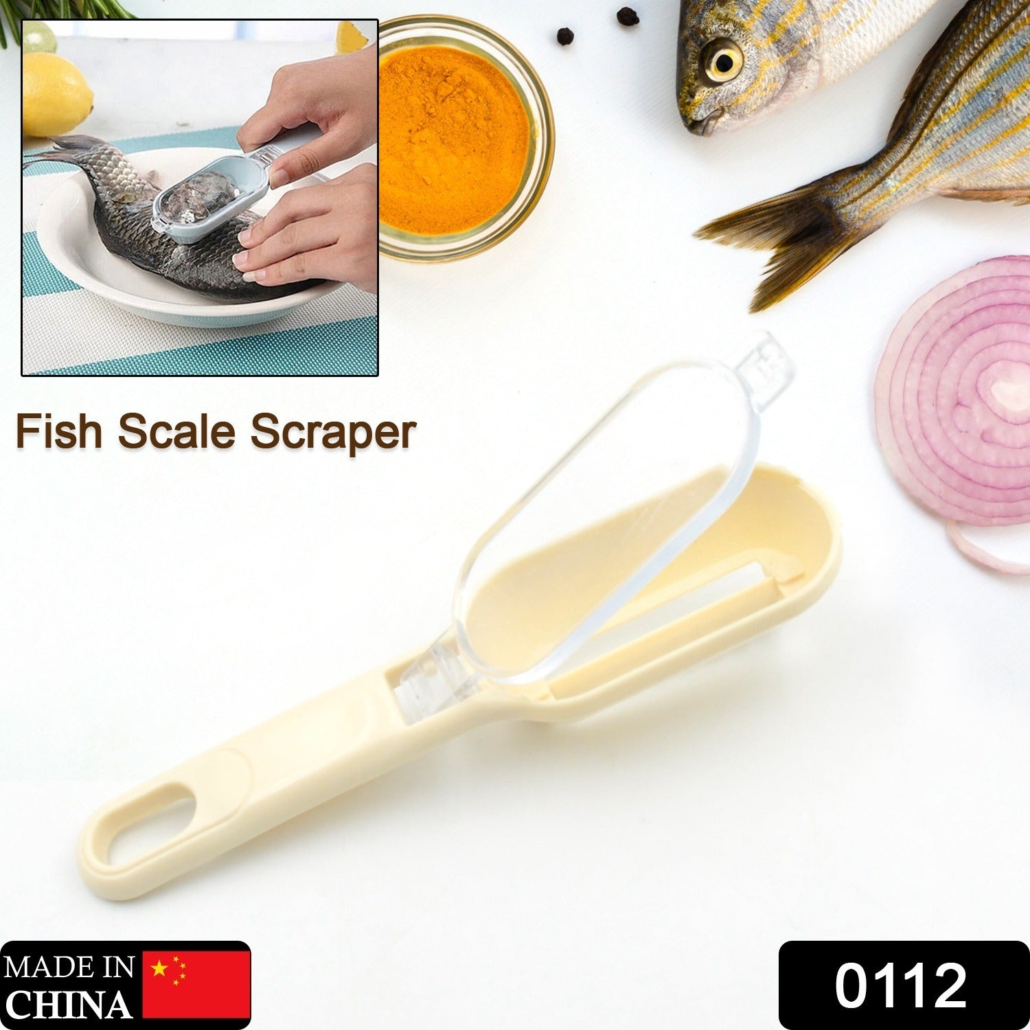 0112 Plastic Fish Scales Graters Scraper, Fish Skin Brush Fish Cleaning Tool Scraping Scales Device with Cover Home Kitchen Cooking Tools 1 Pieces Eshaan Traders