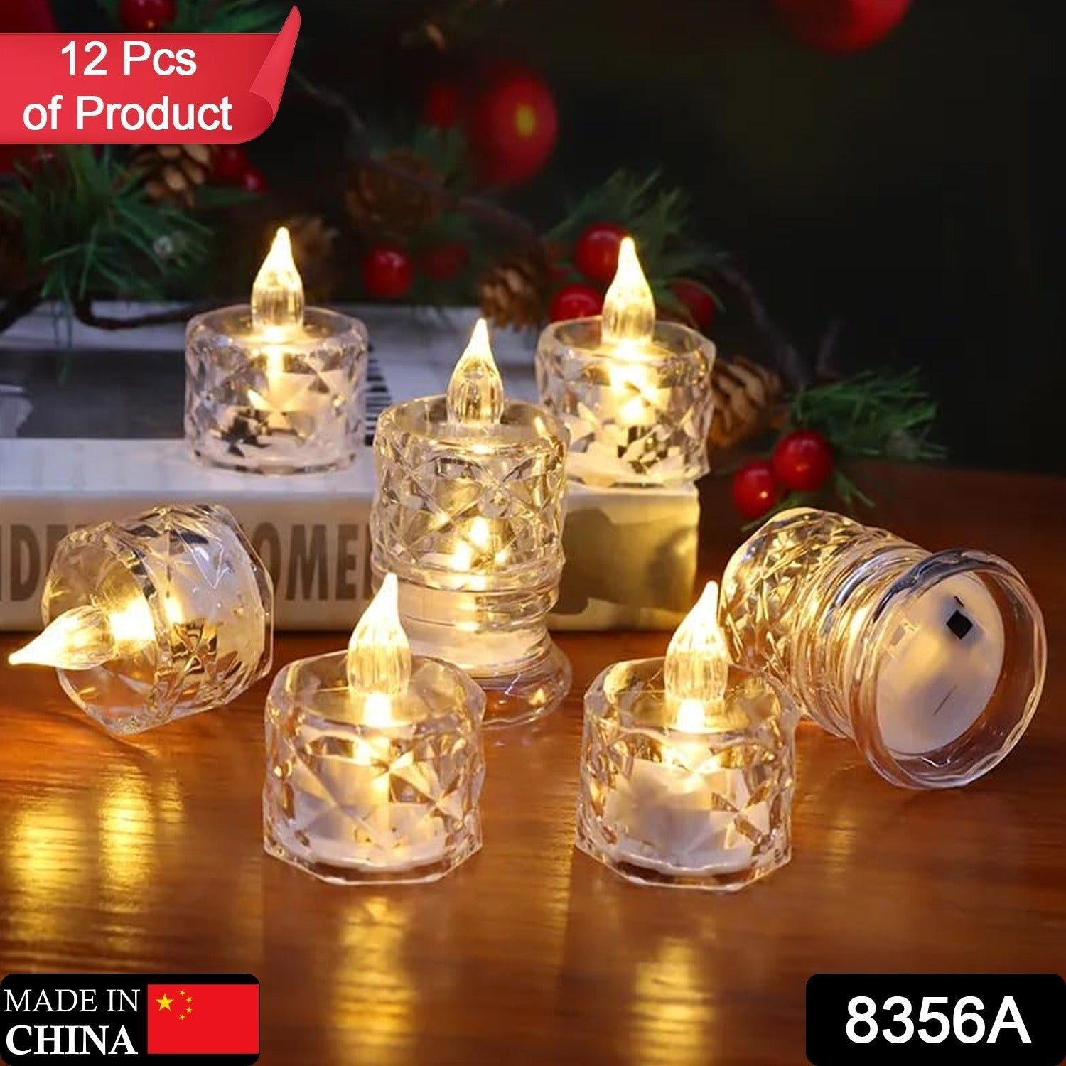 12 Pcs Flameless and Smokeless Decorative Acrylic Candles Transparent Led Tea Light Candle for Gifting, House, Diwali, Christmas, Festival, Events Decor Candles Eshaan Traders