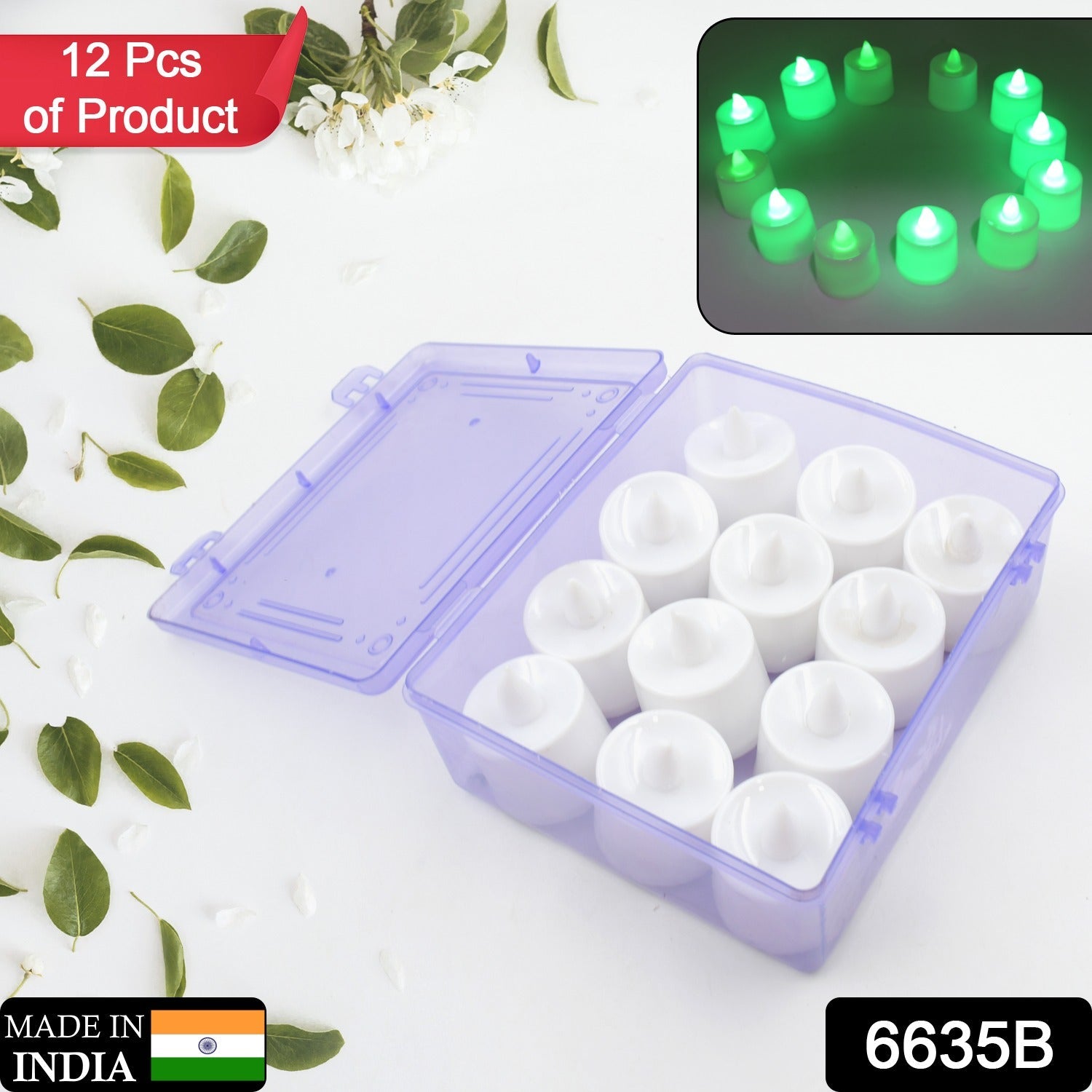 6635b GREEN FLAMELESS LED TEALIGHTS, SMOKELESS PLASTIC DECORATIVE CANDLES - LED TEA LIGHT CANDLE FOR HOME DECORATION (PACK OF 12) Eshaan Traders