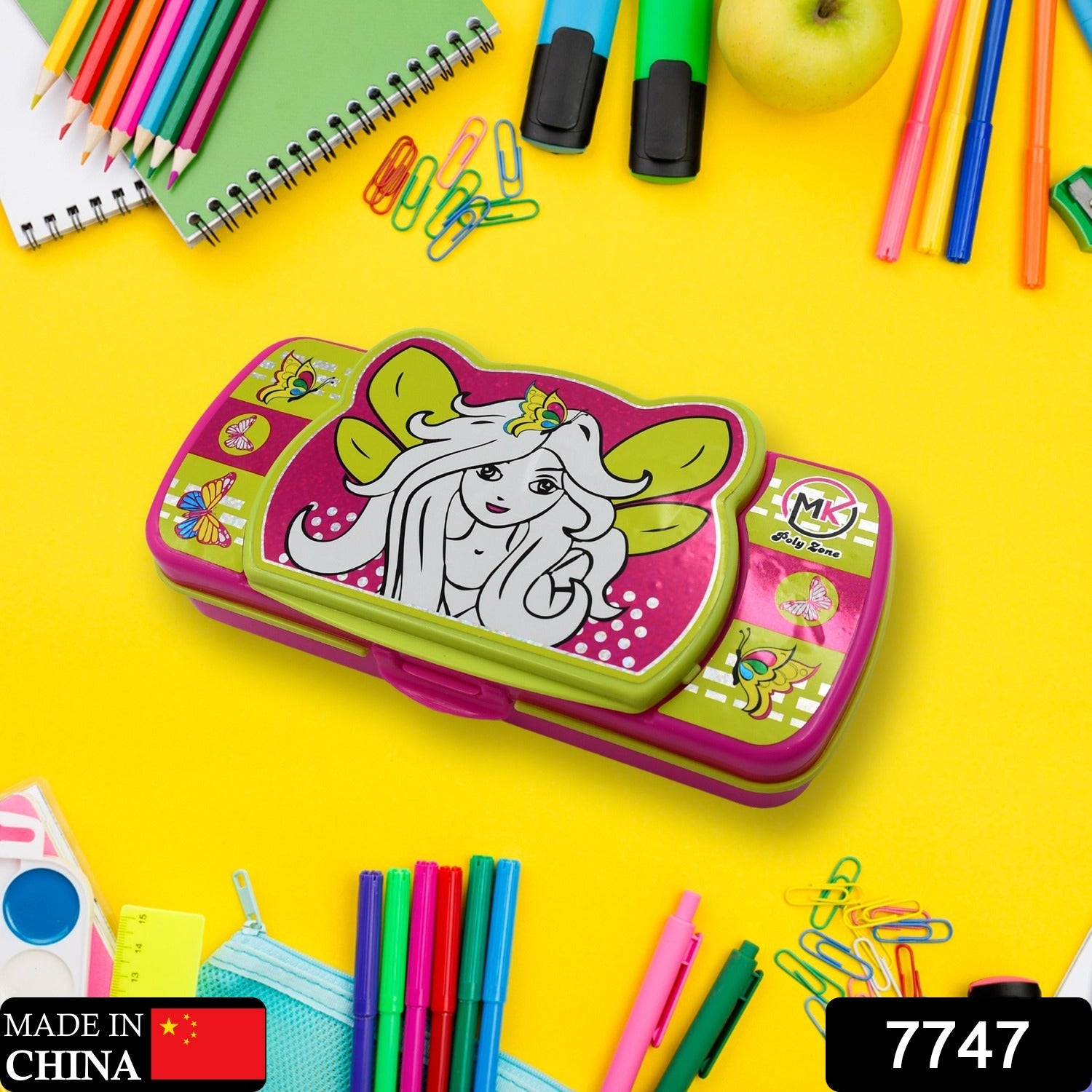 7747 Multipurpose Compass Box, Pencil Box with 2 Compartments for School, Cartoon Printed Pencil Case for Kids, Birthday Gift for Girls & Boys Eshaan Traders