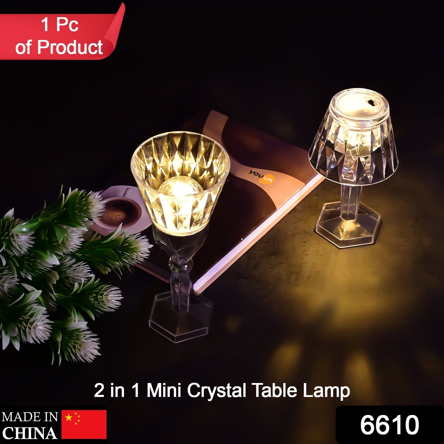 6610 2in1 Transparent Mini Crystal Table Lamp with Reflection Light DeoDap