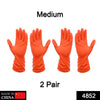 4852 2 Pair Medium Orange  Gloves For Types Of Purposes Like Washing Utensils, Gardening And Cleaning Toilet Etc. DeoDap