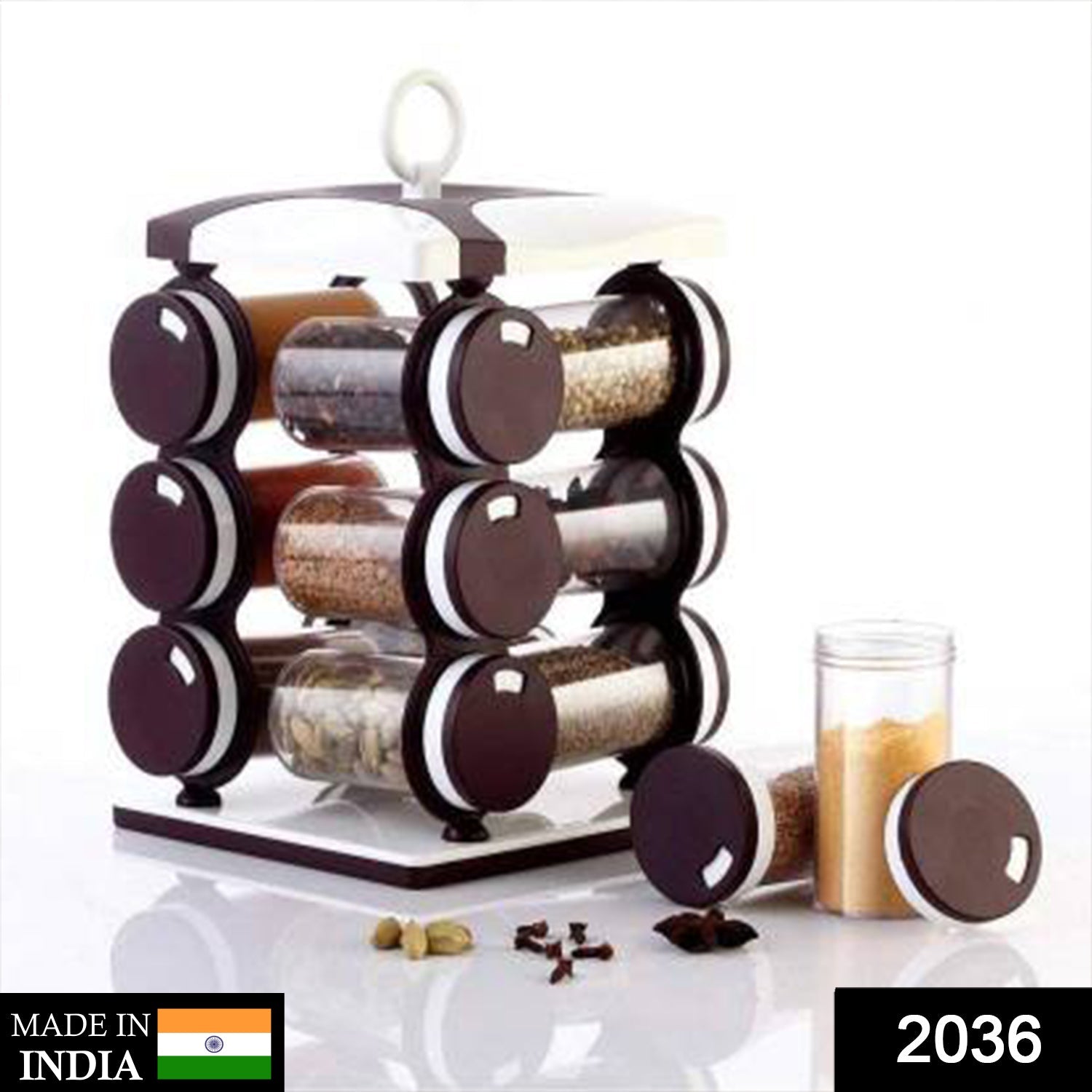 2036 Spice jar Set - Food Grade Plastic 12pcs Spice jar (Brown Box) Eshaan Traders