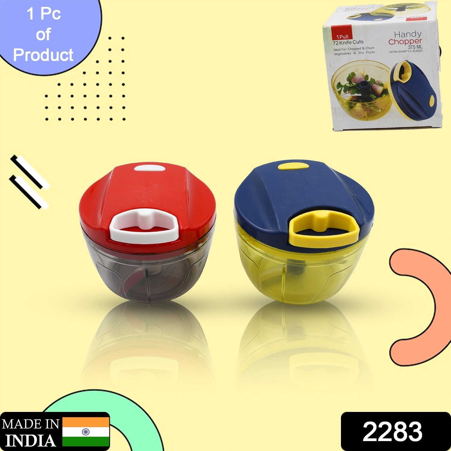 2283 Mix Color Manual Mini Small Plastic Food Chopper Handy Mini Plastic Vegetable Chopper Cutter, Onion Chopper Vegetables for Kitchen Accessories with 3 Blades (375 ml) (Mix 1 Pc) Eshaan Traders