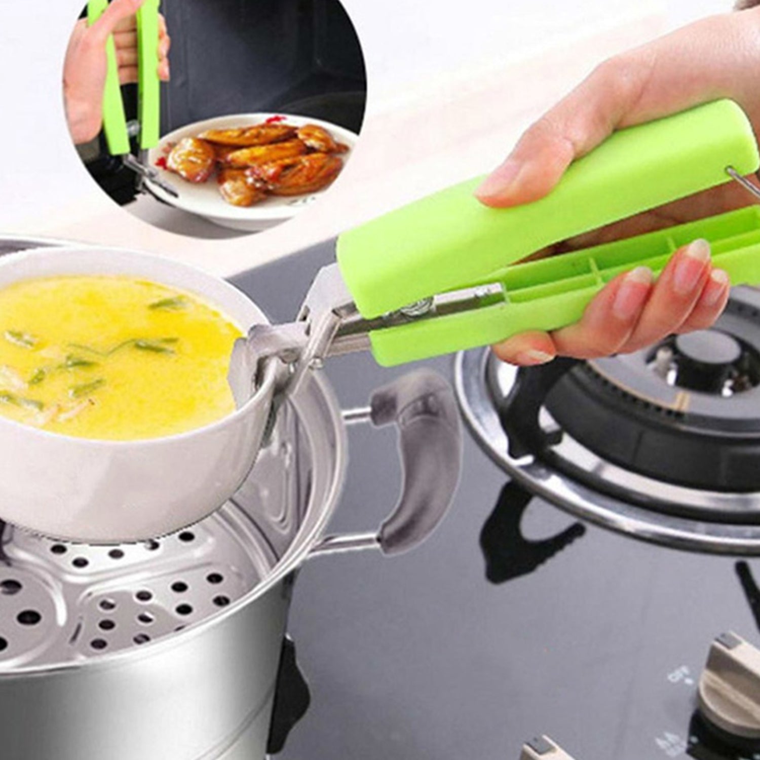 2565 Stainless Steel Home Kitchen Anti-Scald Plate Take Bowl Dish Pot Holder Eshaan Traders