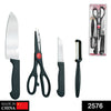 2576 Stainless Kitchen Tool Set (Butcher Knife, Standard Knife, Peeler and Kitchen Scissor) - 4 Pcs DeoDap