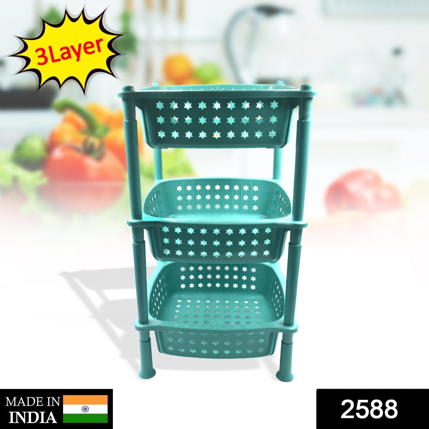 2588 3 layer round Kitchen Trolley Basket DeoDap