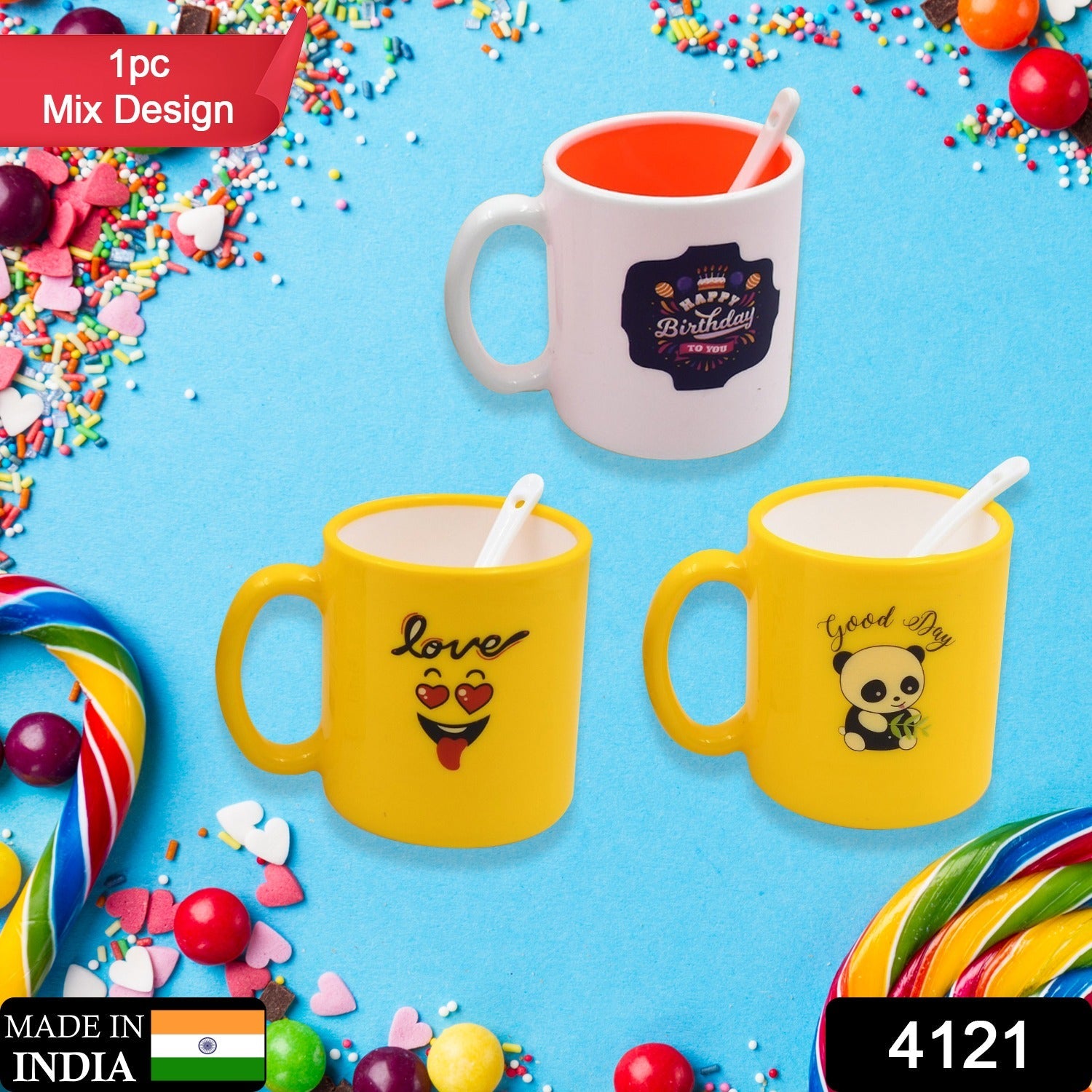 4121 Mix Design & Color Coffee Mug With Spoon and box packing, Design Coffee Mug Used for Drinking and Taking Coffees and Some Other Beverages in All Kinds of Places (1 pc) Eshaan Traders