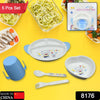 8176 5in1 Baby Feeding Set for Kids and Toddlers,Children Children Dinnerware Set - Feeding Set for Kids, Cartoon Design Plate, Cup, Spoon, Fork  Tableware Cutlery for Kids Microwave & Dishwasher Safe (5 Pcs Set) Eshaan Traders