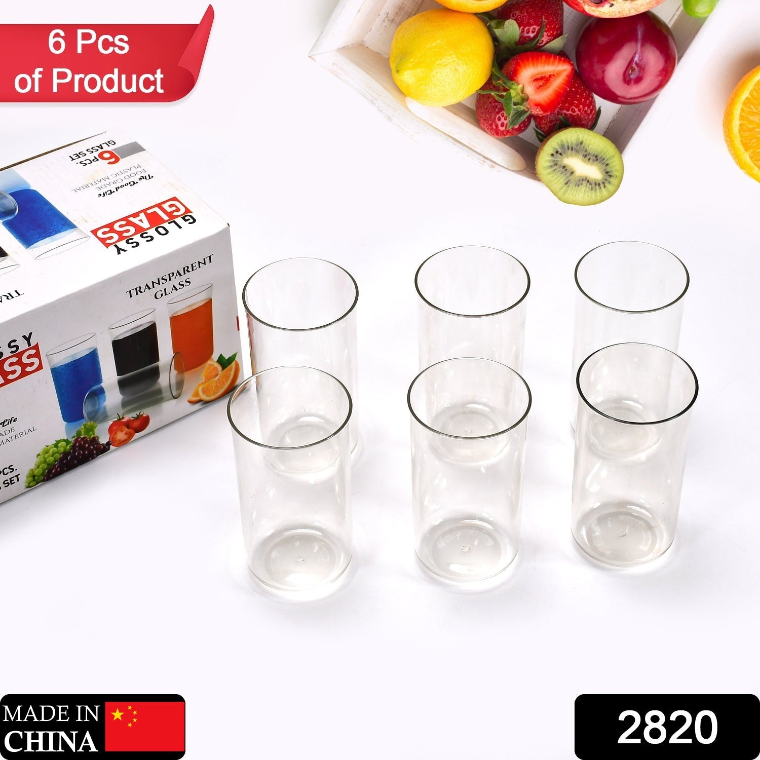 2820 6 Pcs Large Glass used in all kinds of kitchen and official purposes for drinking water and beverages etc. Eshaan Traders