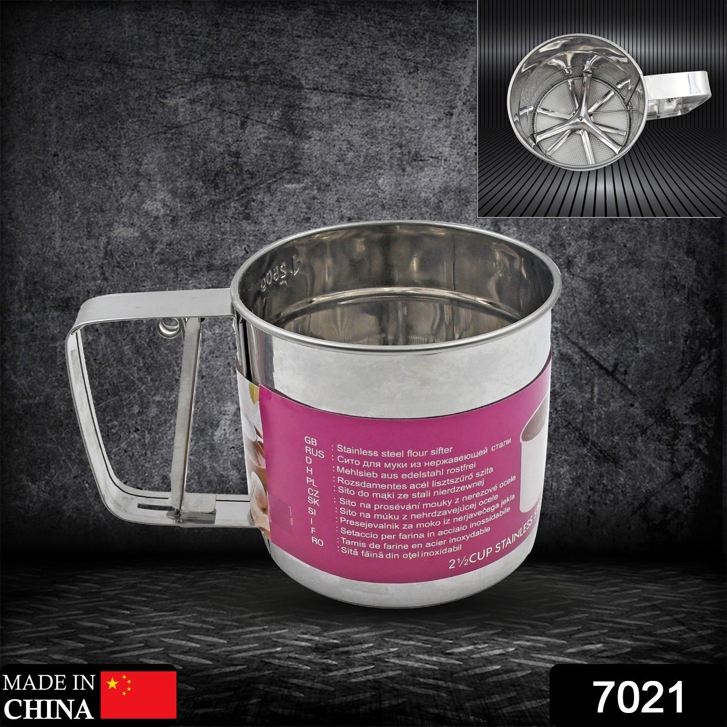 7021 Flour Sifter Stainless Steel Shaker, Creation Baking Stainless Steel Shaker Sieve Cup Manual Flour Sifter with Measuring Scale Mark, Flour Sifter, Flour Sieve Multipurpose Handheld for Hotel for Kitchen, Home Eshaan Traders