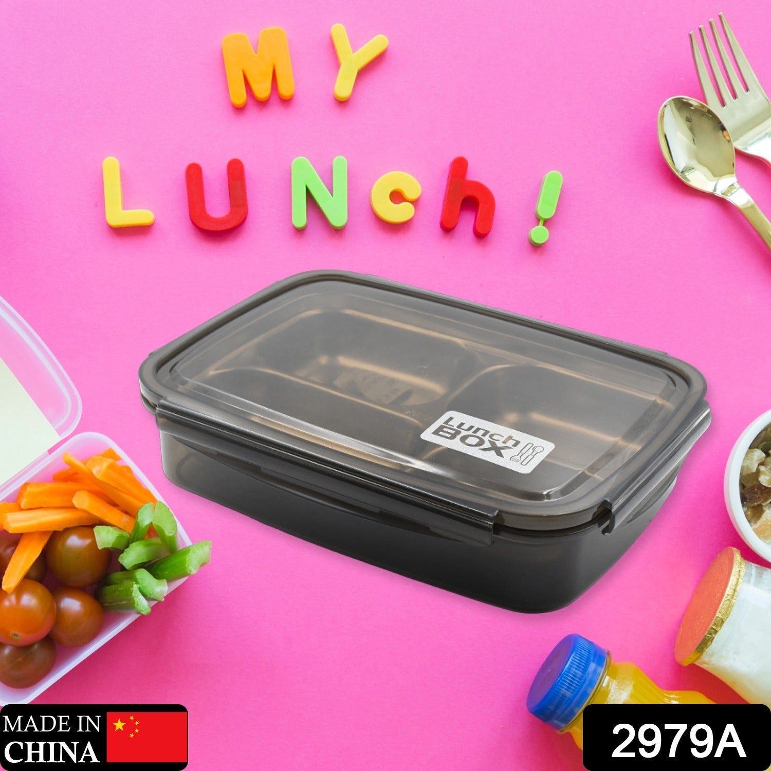 2979A Black Transparent 4 Compartment Lunch Box for Kids and adults, Stainless Steel Lunch Box with 4 Compartments For Office, Travel, School, Home Eshaan Traders