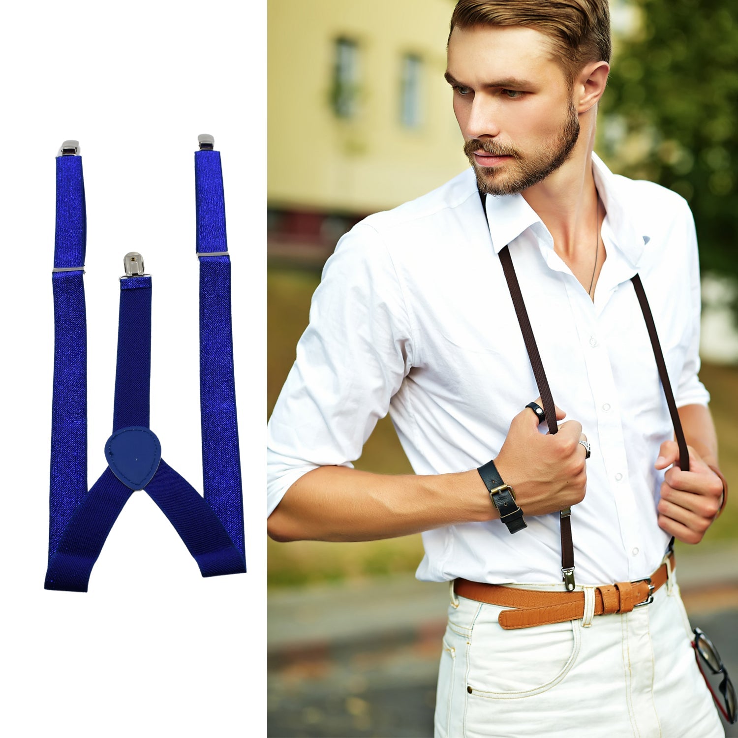 7298 Royal Blue color suspenders belts stylish, Metal Clip Elastic Casual and Formal Suspenders for MEN boys women girls Eshaan Traders