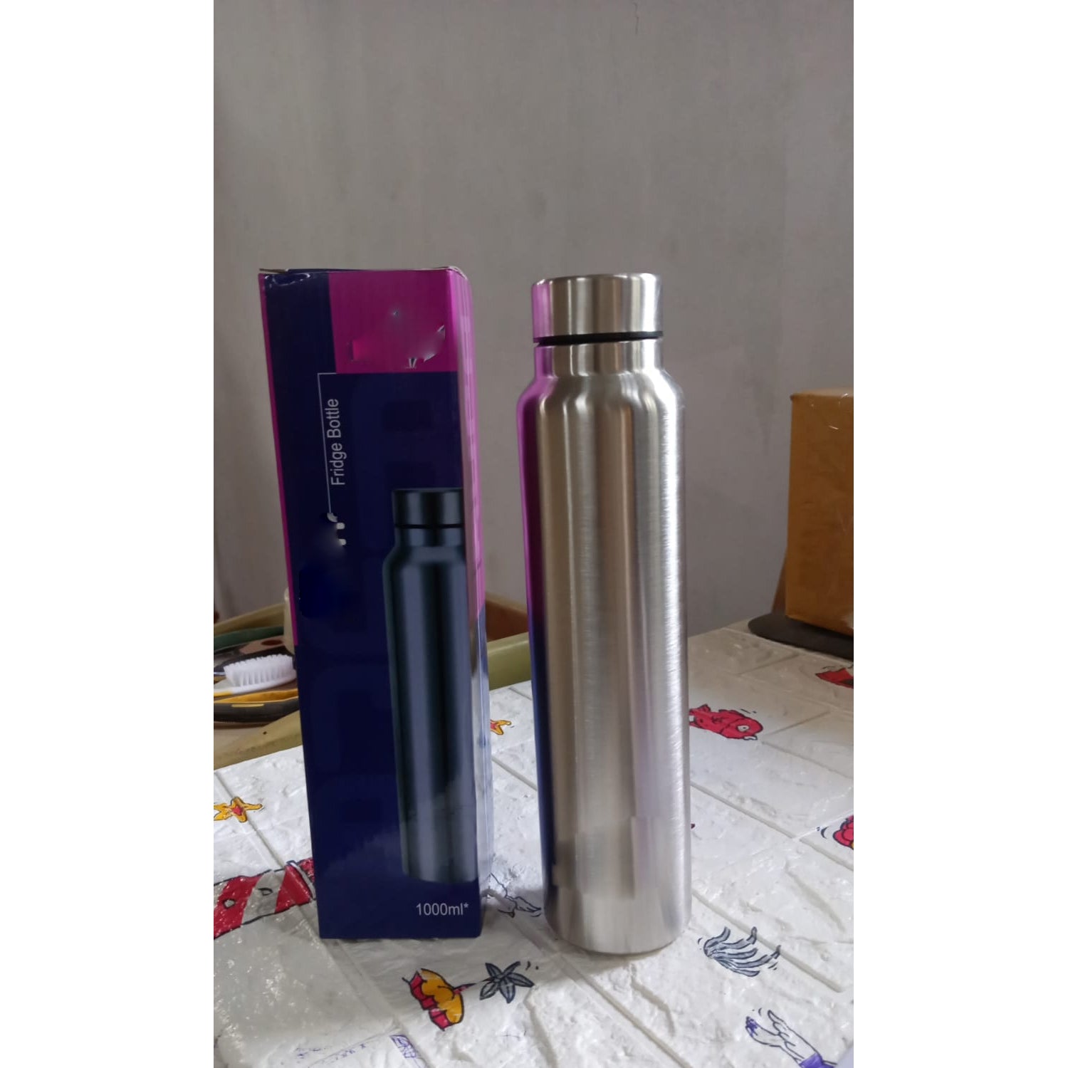 6861 Stainless Steel Water Bottle, Fridge Water Bottle, Stainless Steel Water Bottle Leak Proof, Rust Proof, Hot & Cold Drinks, Gym Sipper BPA Free Food Grade Quality Silver Color, Steel fridge Bottle For office/Gym/School 1000Ml Eshaan Traders