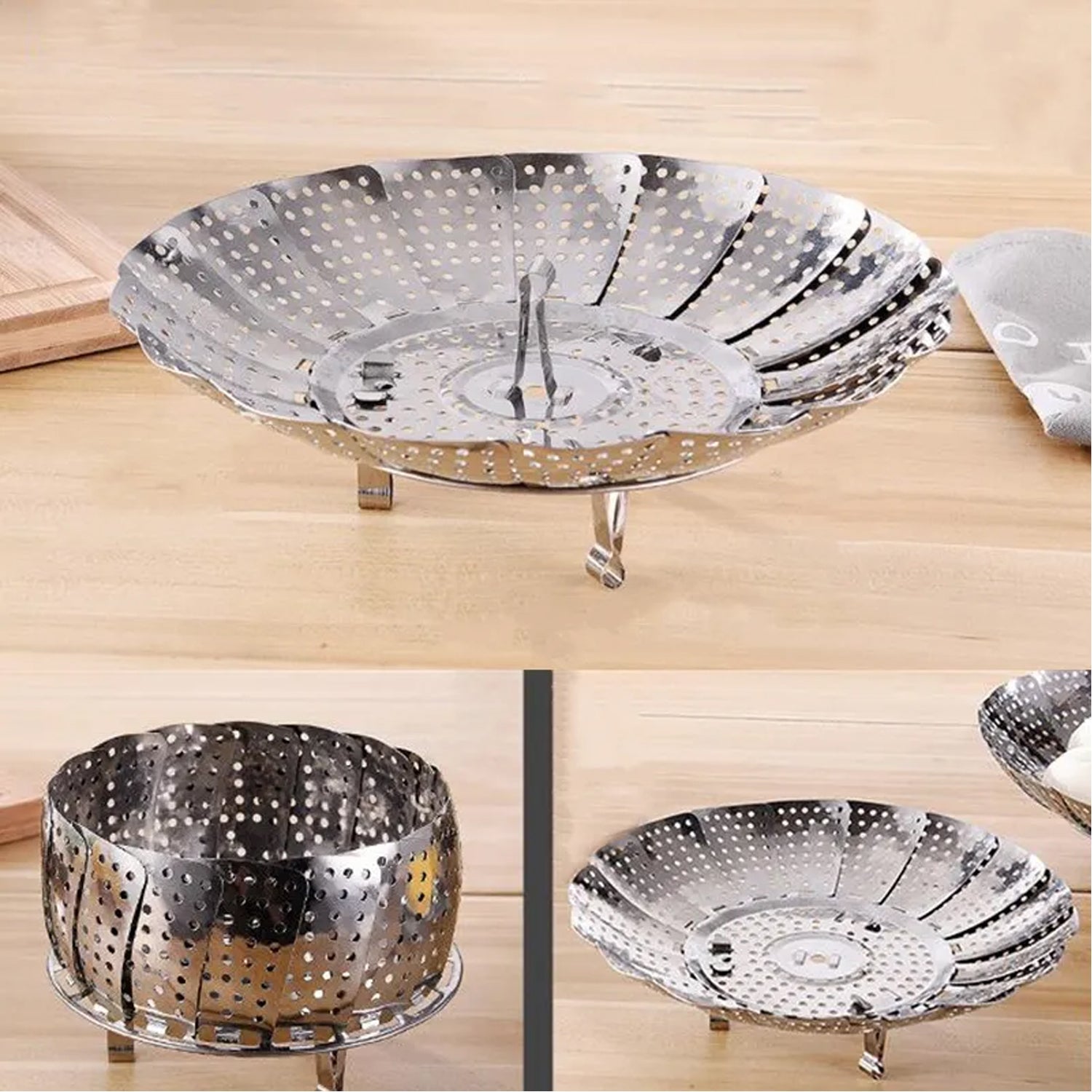 5350a Unique Design Stainless-Steel Heaviest vegetable ,Cooking Foldable Steamer Basket for Kitchen Utensils/Dish Drying Rack/Plate Stand/ Basket Eshaan Traders