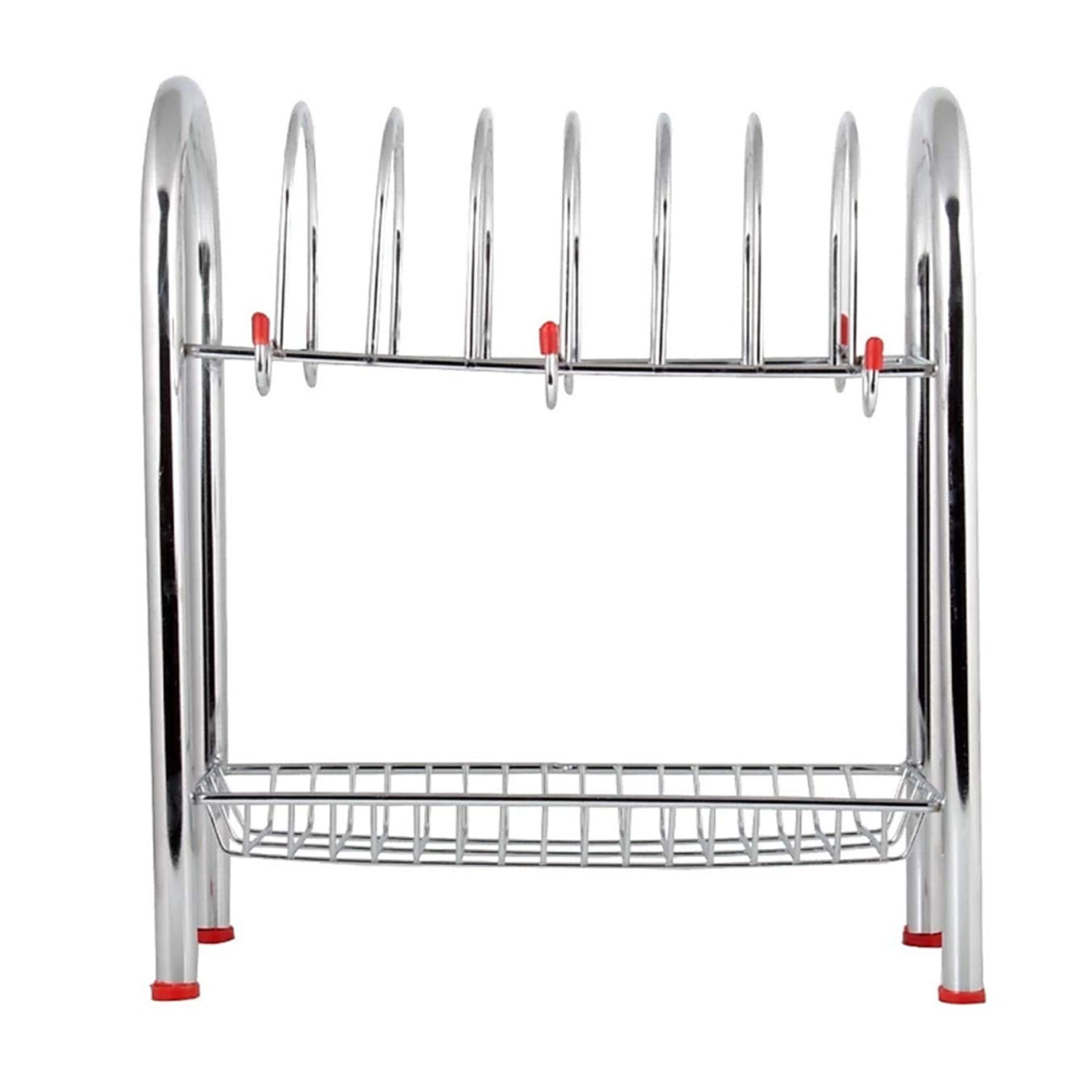 746_Stainless Steel 2 Layer Plate & Bowl Stand Kitchen Utensil Rack/Cutlery Stand DeoDap