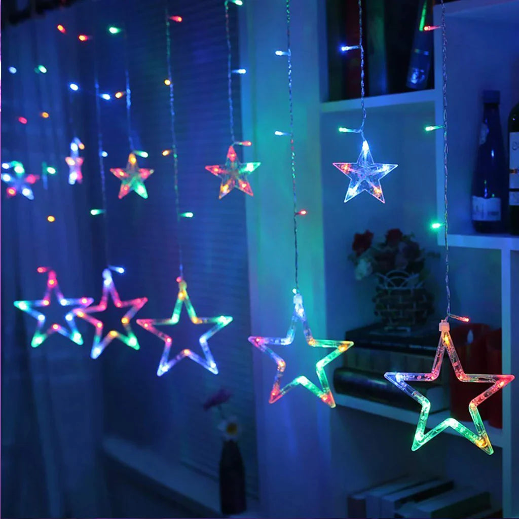 3386 12 Stars LED Curtain String Lights with 8 Flashing Modes for Home Decoration, Diwali & Wedding LED Christmas Light Indoor and Outdoor Light ,Festival Decoration (Multicolor) Eshaan Traders