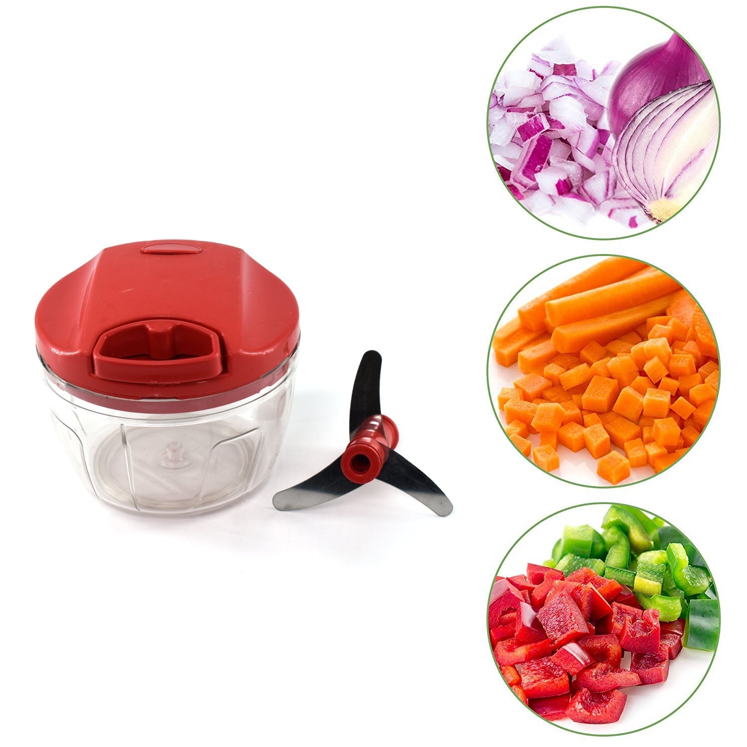 2283R Manual Red mini plastic food chopper with extra sharp blades (375 Ml) Eshaan Traders