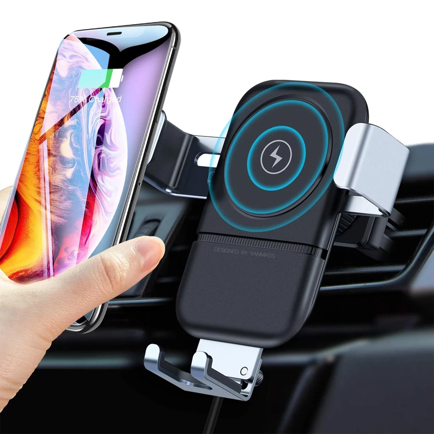 7042 Car Phone Holder Wireless Car Charger 10W Qi Fast Charging Car Charger Gravity Auto Clamping 360° Rotation Air Vent Car Mount Holder Eshaan Traders