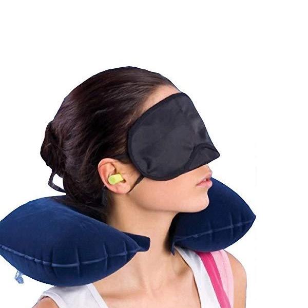 505 -3-in-1 Air Travel Kit with Pillow, Ear Buds & Eye Mask Eshaan Traders WITH BZ LOGO