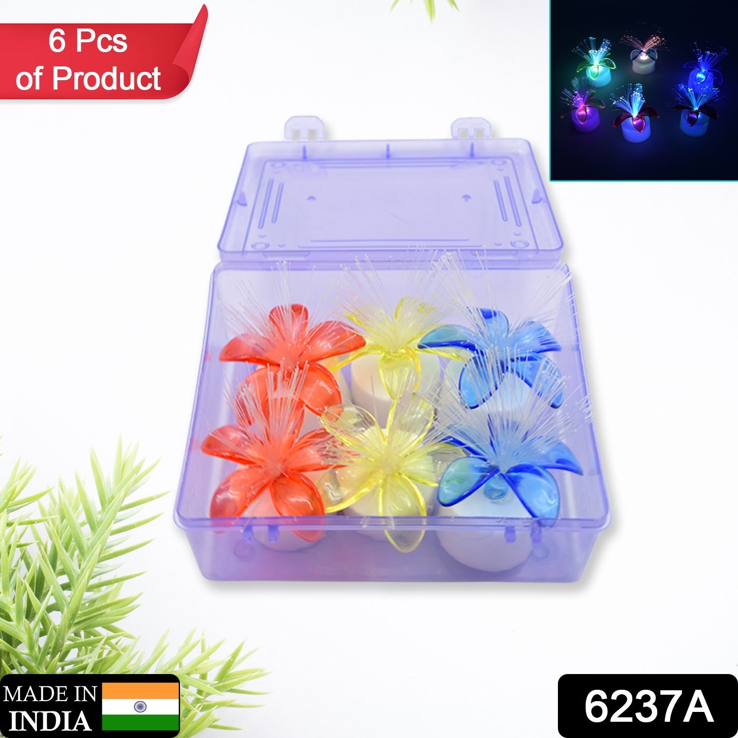 6237A Fiber Optic Light, Mini Color Change LED Table Centerpieces,  Light Up Candle - Pack of 6 Eshaan Traders