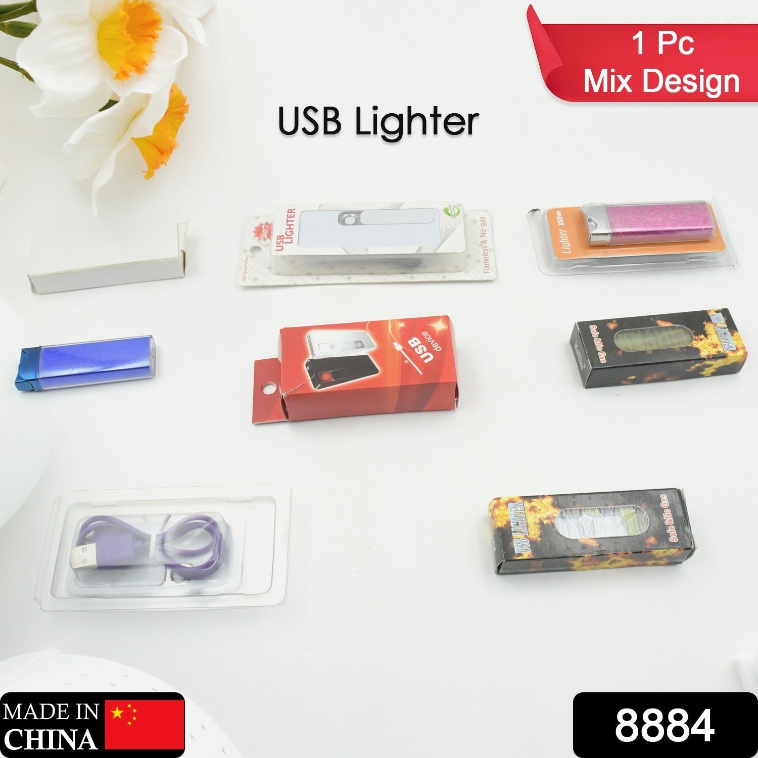 8884 Stylish Electric USB Lighter for Men & Women, Regular Cigarettes Portable USB Rechargeable Flameless, Coil Slim Cigarette Lighter with Charging Cable, Windproof E lighter, Lighter for Smoking (1 Pc Mix Deisign & Color ) Eshaan Traders