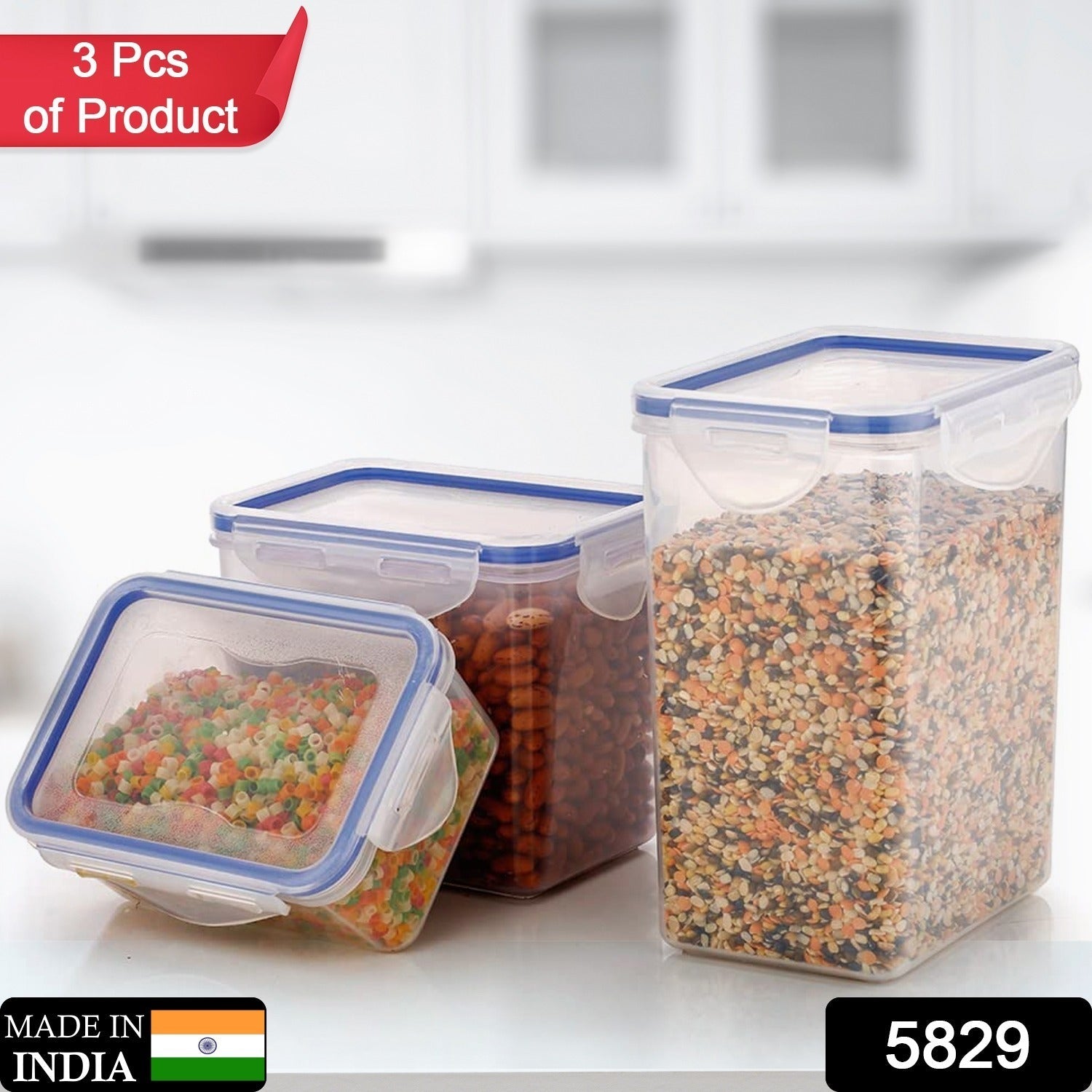 5829 Classics Rectangular Plastic Airtight Food Storage Containers with Leak Proof Locking Lid Storage container set of 3 Pc( Approx Capacity 500ml,1000ml,1500ml, Transparent) Eshaan Traders