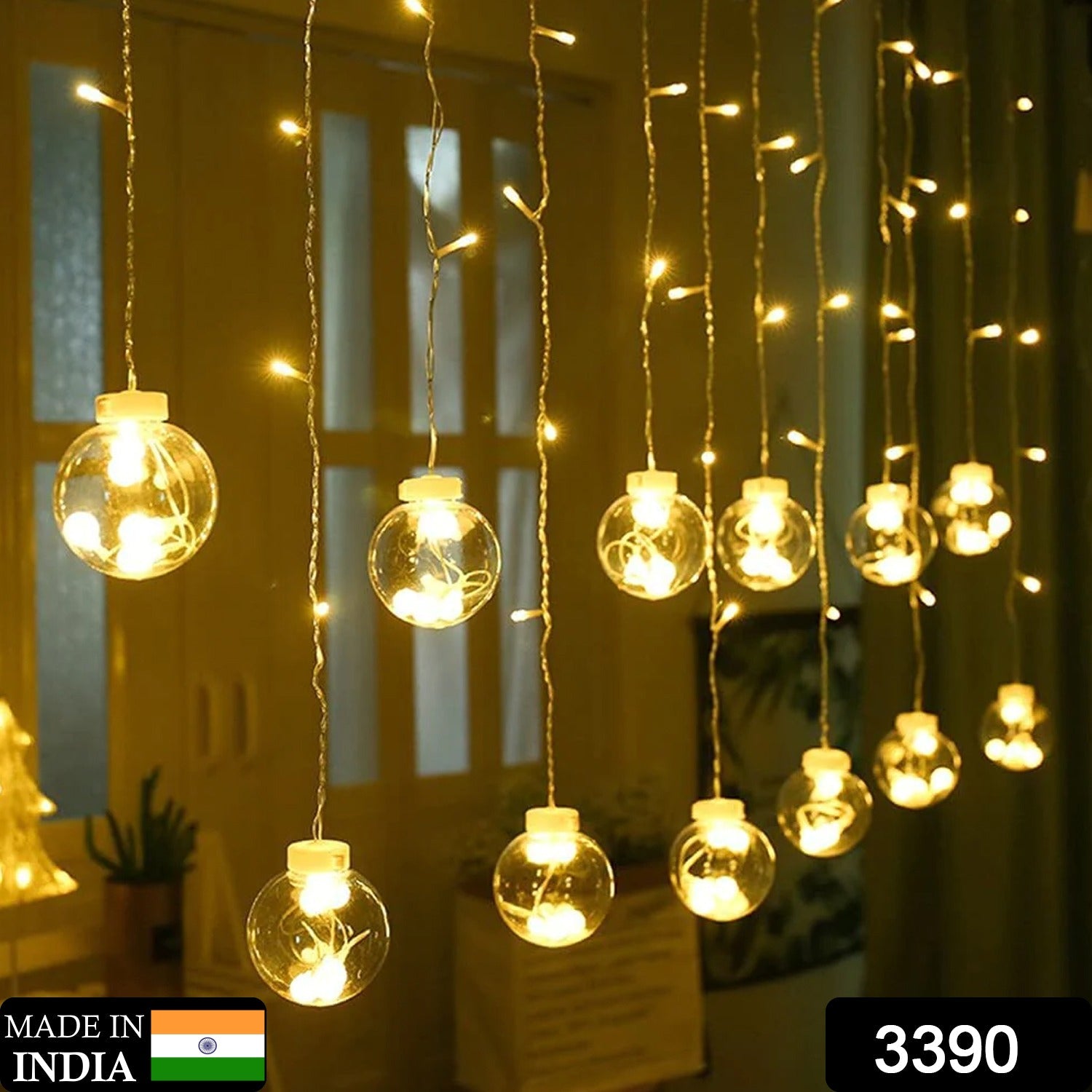 3390 12  Wish Balls Window Curtain String Lights with 8 Flashing Modes Decoration for Home Decoration, Diwali & Wedding LED Christmas Light Indoor and Outdoor Light ,Festival Decoration (Plastic, Warm White) Eshaan Traders