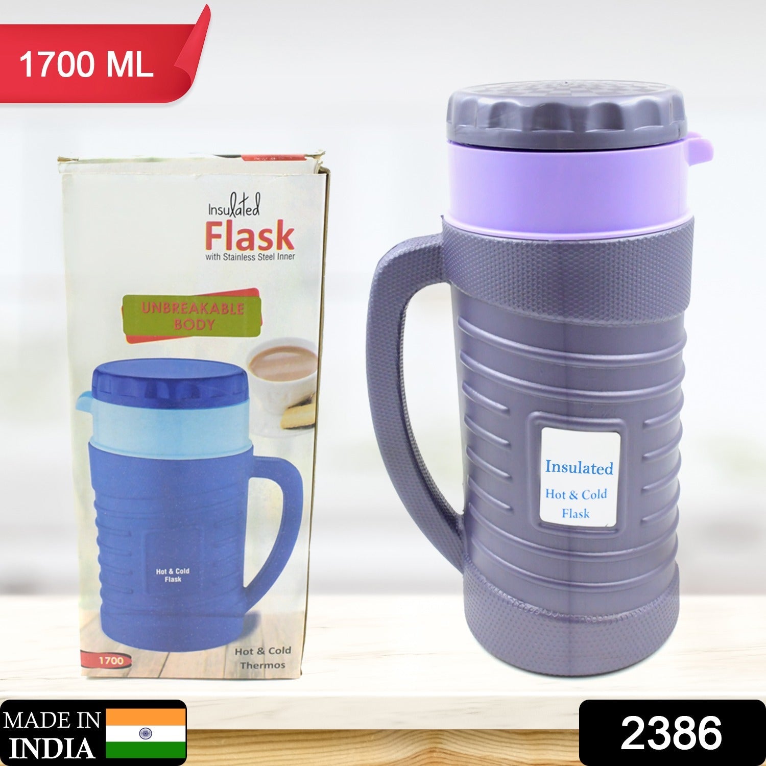 Thermos Insulated Flask or hot Kettle,  Plastic innner Steel, Insulated Tea Kettle Hot and Cold Premium Tea Kettle Kettle | Easy to Carry | Leak Proof | Tea Jug | Coffee Jug | Water Jug | Hot Beverag (1200 Ml, 1700ML ) Eshaan Traders