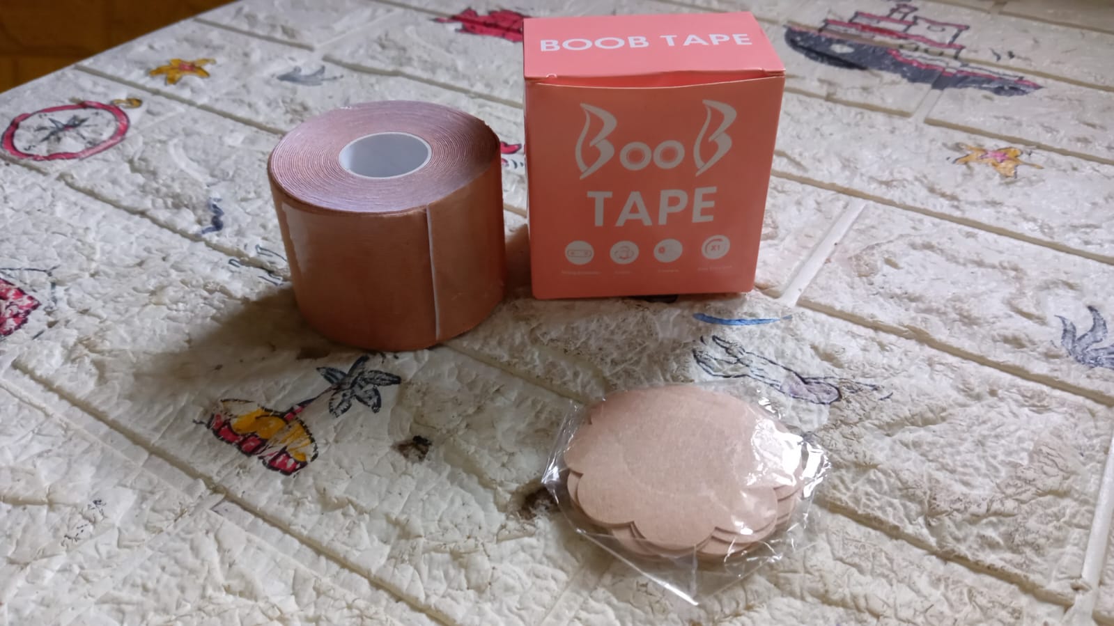 6596 Boob Tape with 10 Pairs Nipple Cover Cotton Wide Thin Breast Tape - Women's & Girl's Breast Lift Booby Tape - Push Up & Lifting Tape - Suitable for All Breast Types - Breast Lift Bra Tape - Bob Tape for Natural Breast Lift (1 Pc 5 Meters) Eshaan Traders