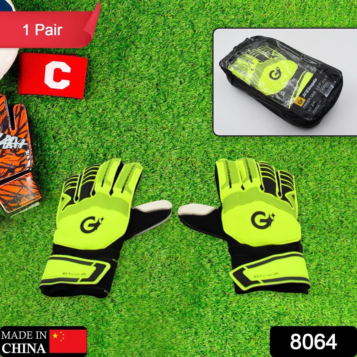 8064 Multi Function Finger Protection Sports kids goalkeeper gloves, football gloves for boys, kids, adults, football training gloves, super grip palm protection gloves (1 Pair) Eshaan Traders