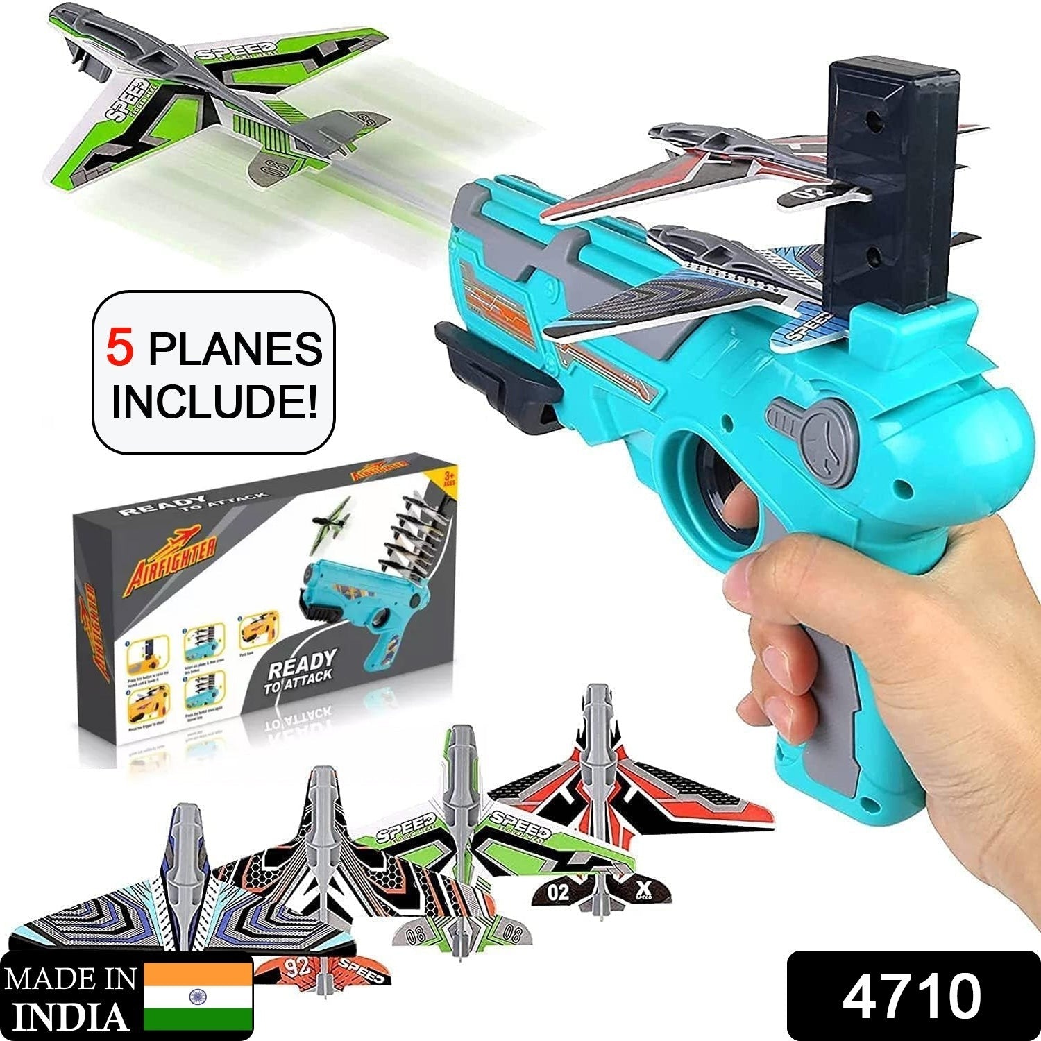 4710 Airplane Launcher Gun Toy with Foam Glider Planes, Outdoor Games for Children, Best Aeroplane Toys for Kids, Air Battle Gun Toys  ( 5 Plane Include ) Eshaan Traders