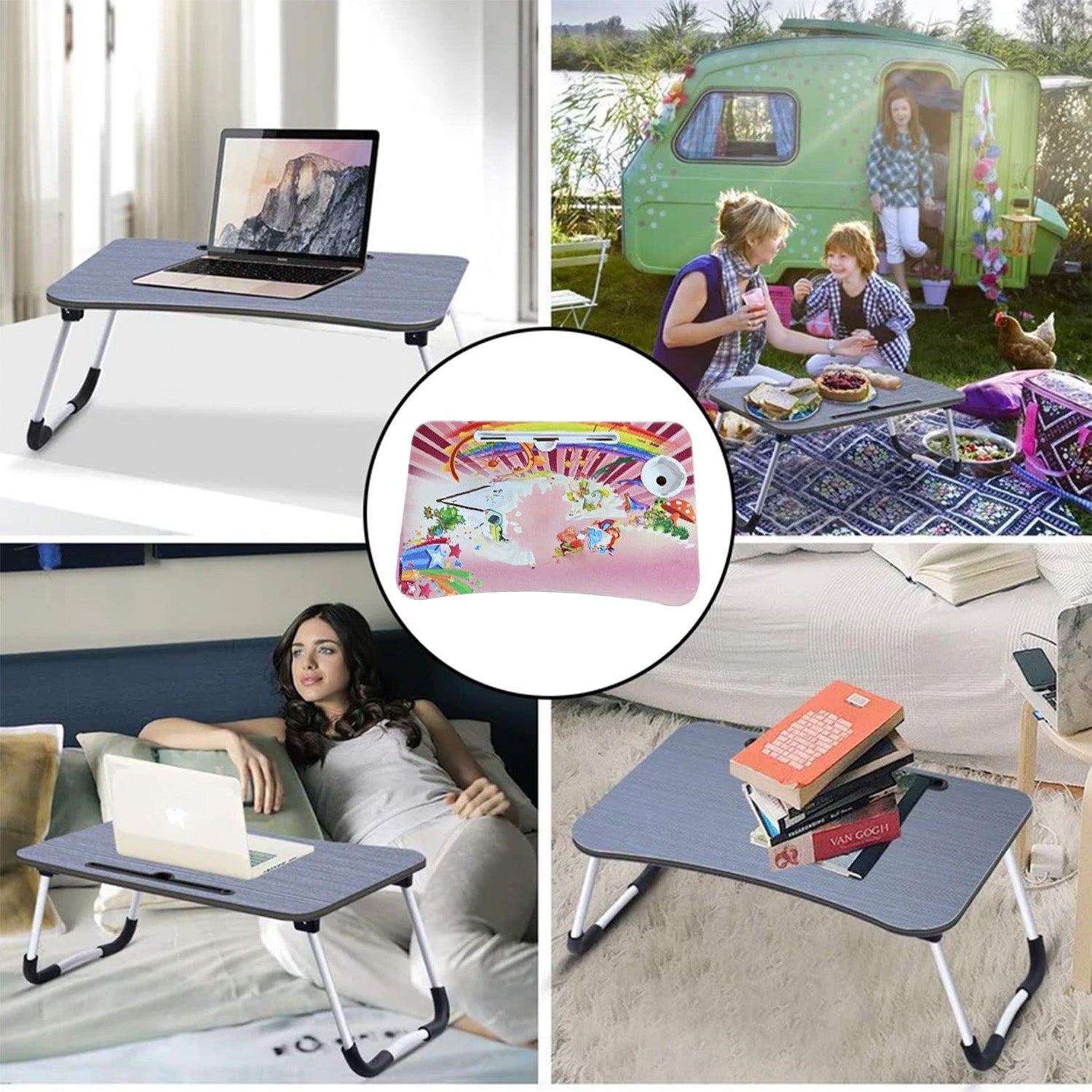 7717 FOLDABLE BED STUDY TABLE PORTABLE MULTIFUNCTION LAPTOP TABLE LAPDESK FOR CHILDREN BED FOLDABLE TABLE WORK OFFICE HOME WITH TABLET SLOT & CUP HOLDER Eshaan Traders