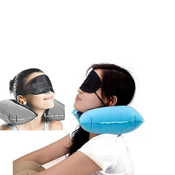 505 -3-in-1 Air Travel Kit with Pillow, Ear Buds & Eye Mask Eshaan Traders WITH BZ LOGO