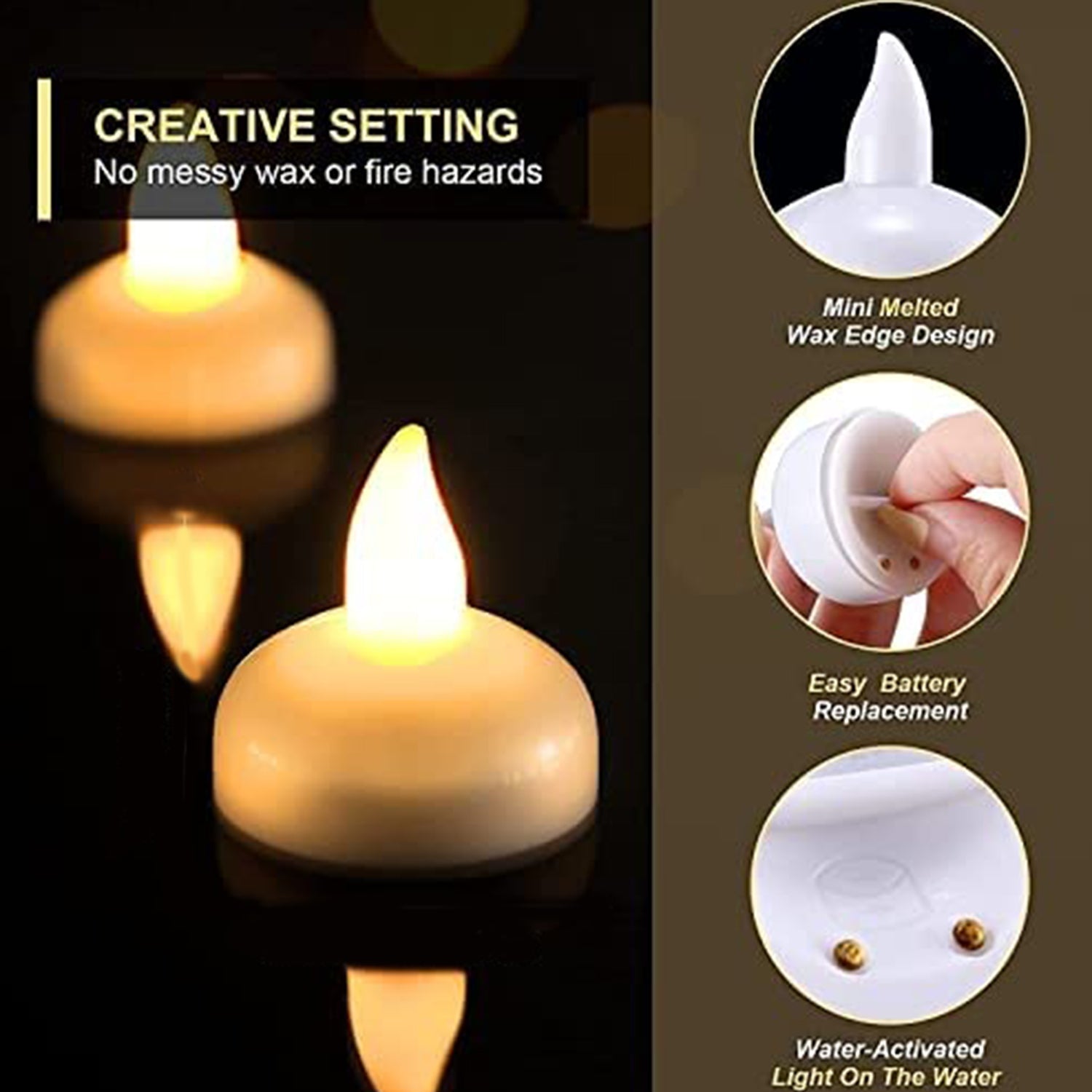 6432 Set of 12 Flameless Floating Candles Battery Operated Tea Lights Tealight Candle - Decorative, Wedding.( Diya , Divo , Diva , Deepak , Jyoti ,) Eshaan Traders