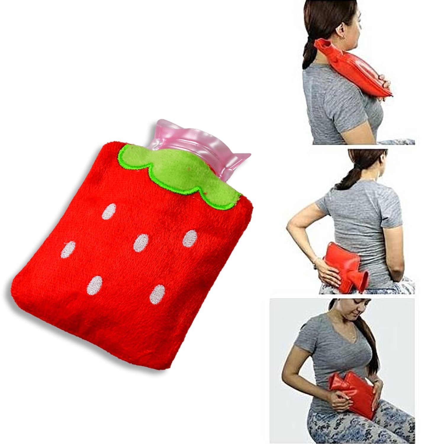 6516 Strawberry small Hot Water Bag with Cover for Pain Relief, Neck, Shoulder Pain and Hand, Feet Warmer, Menstrual Cramps. Eshaan Traders