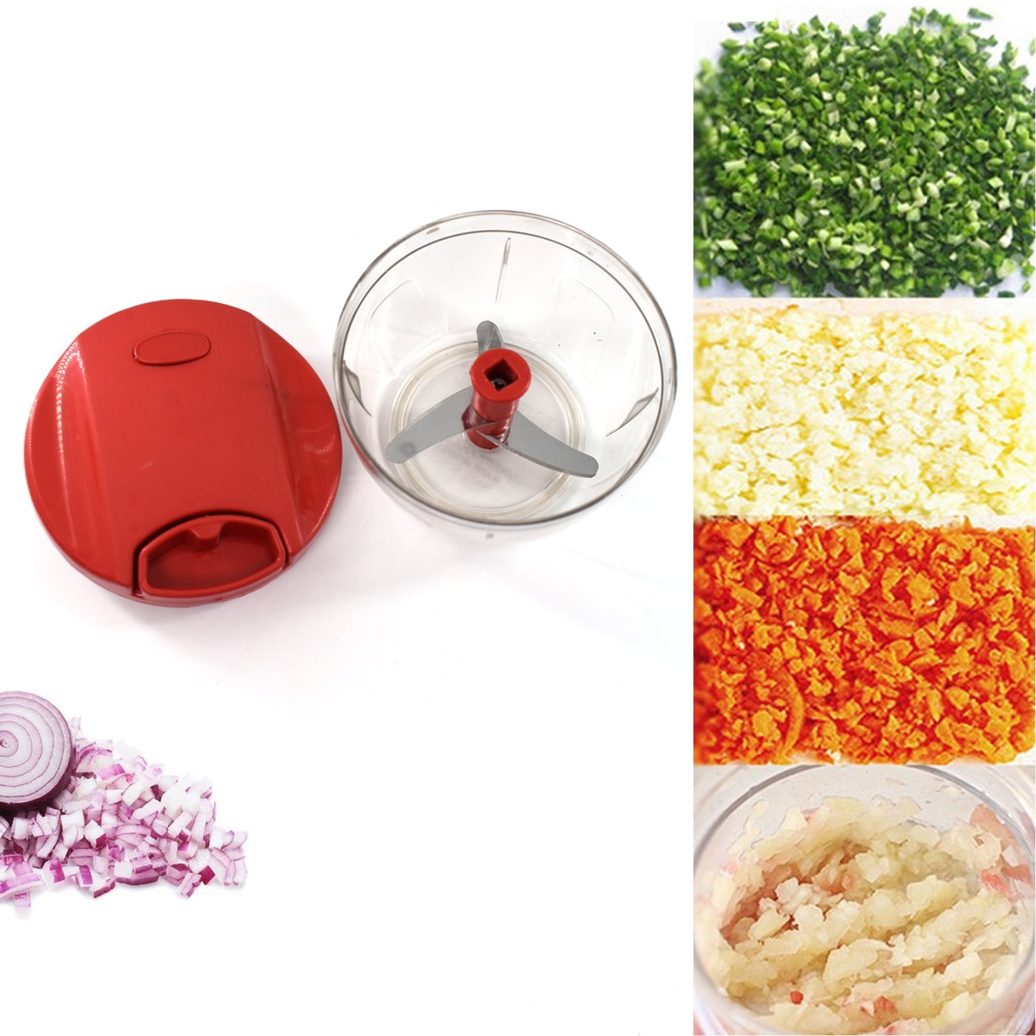 2283R Manual Red mini plastic food chopper with extra sharp blades (375 Ml) Eshaan Traders