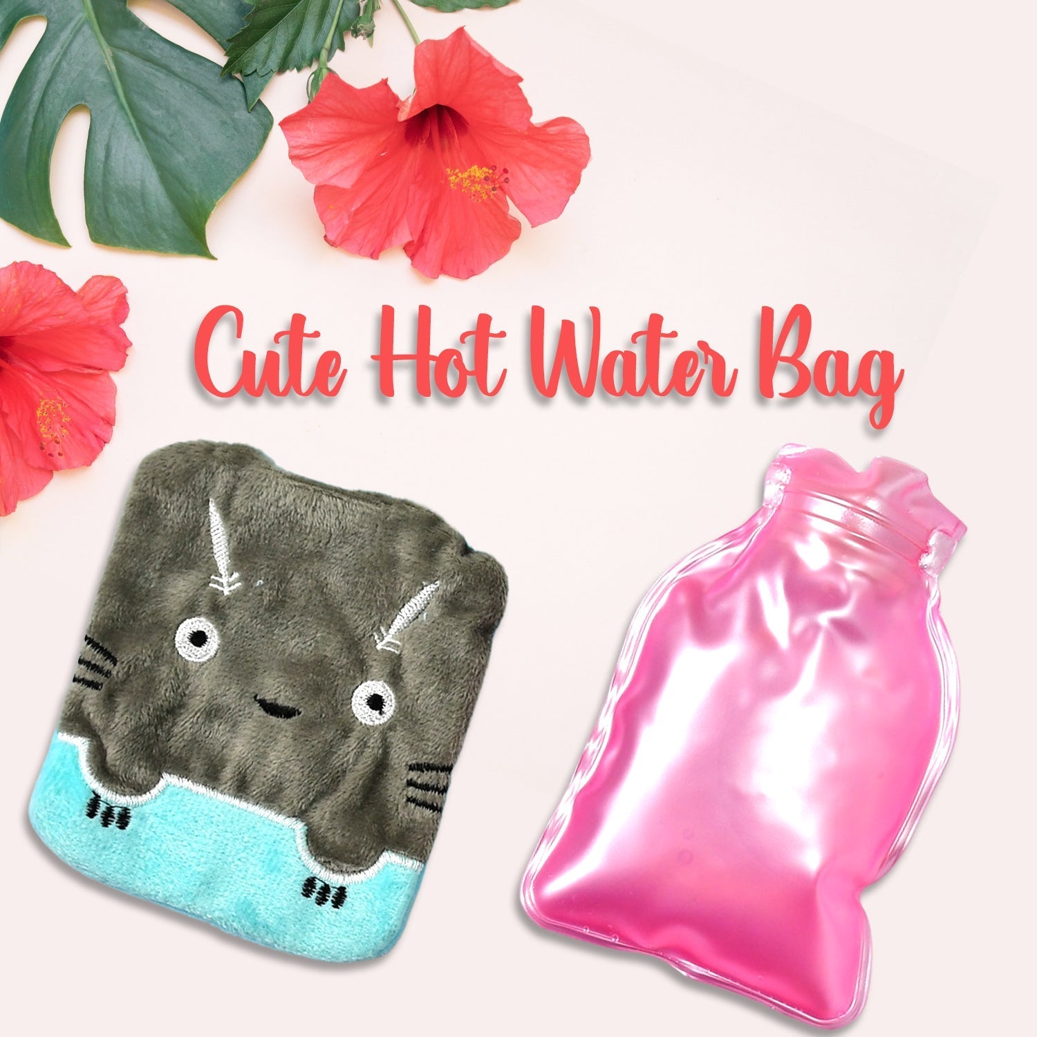 6528 Grey Cat Print small Hot Water Bag with Cover for Pain Relief, Neck, Shoulder Pain and Hand, Feet Warmer, Menstrual Cramps. Eshaan Traders