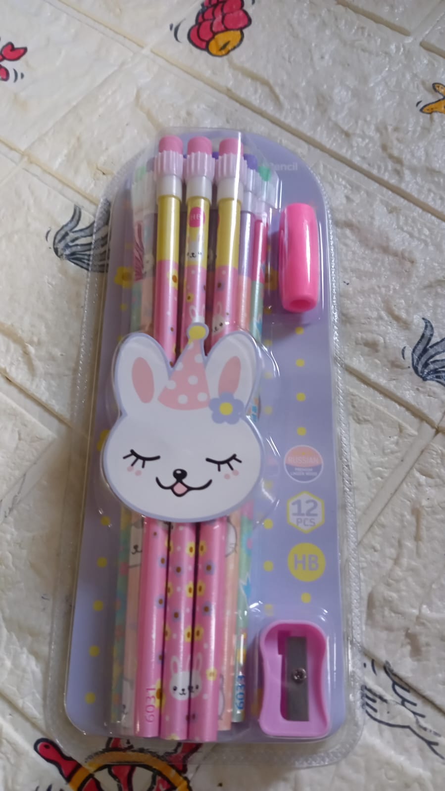 4396 Cute Rabbit Bear Drawing Graphite Writing Pencil Set with Pencil Sharpener & Eraser, Pencil and Eraser Set with Eraser for Kids, for Girls, Fancy School Stationary, Birthday Party Return Gift (14 Pc Set) Eshaan Traders