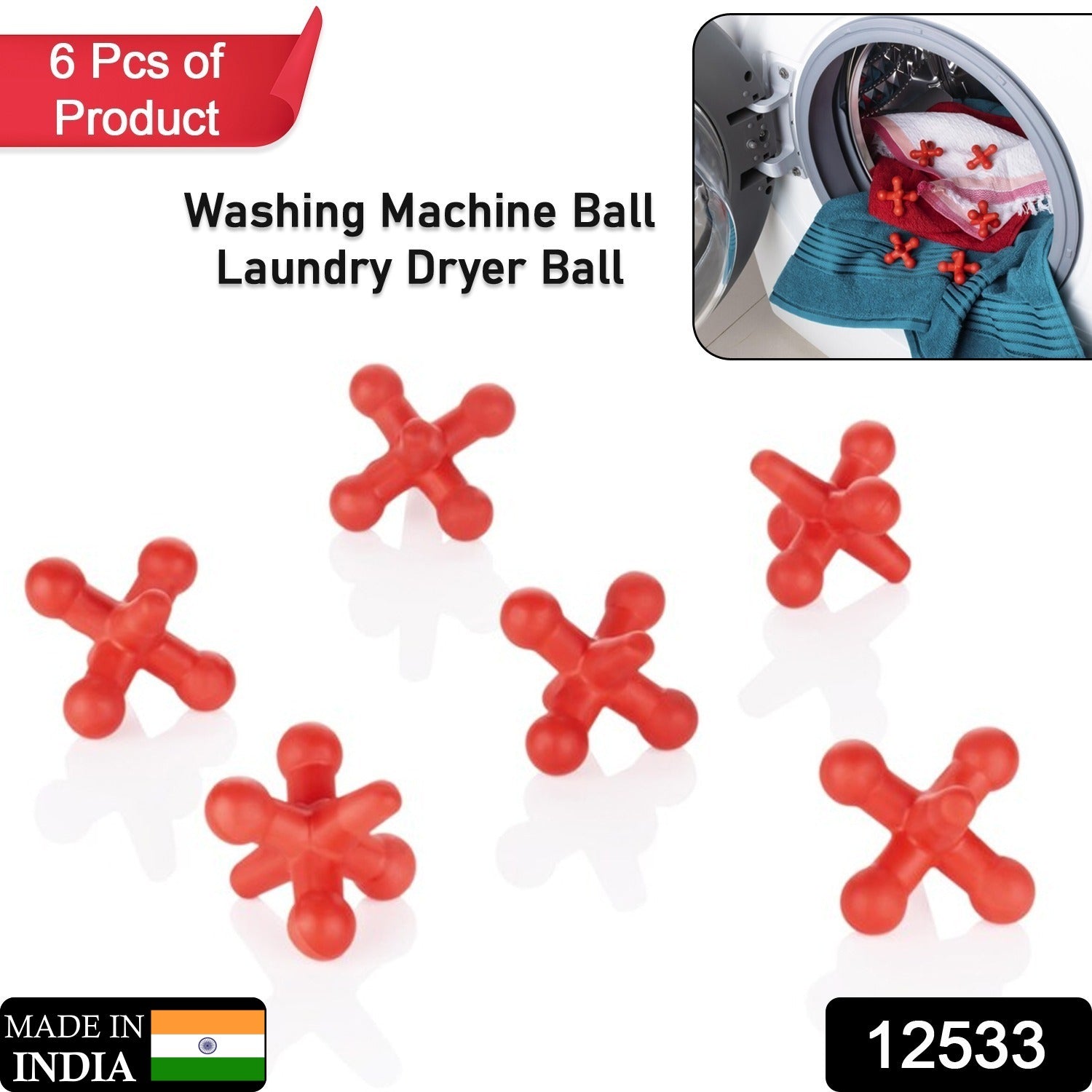 12533 Reusable Eco-Friendly Laundry Washing Balls for Washing Machine, Laundry dryer Ball (6 Pc Set) Eshaan Traders