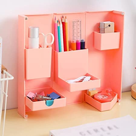 4385 Multi-Purpose Pen Holder, Foldable Magnetic Kawaii Desk Pen Holder Pencil Makeup Storage Box Desktop Organizer Stand Case School Office Stationery Eshaan Traders